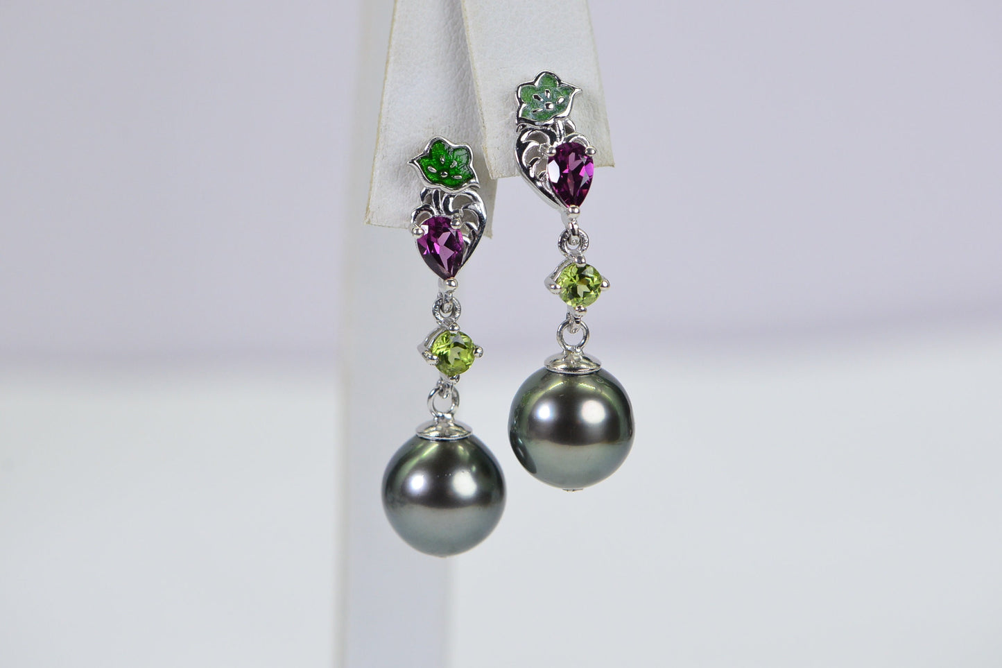 Tahitian Cultured Black Pearl Natural Diamond Dangle Earrings Multi Stone Earrings