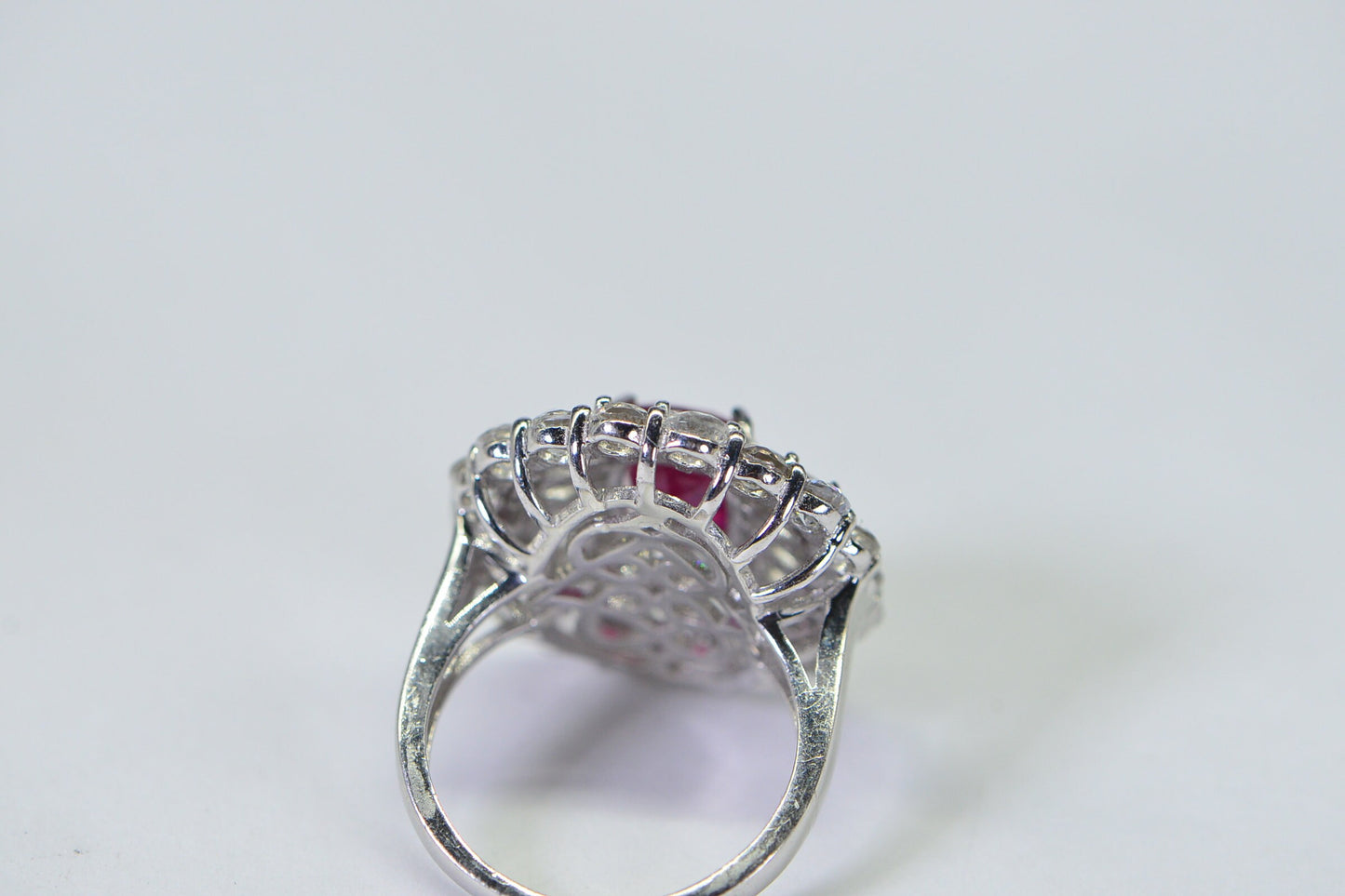 Natural Ruby Double Halo Ring: Sterling Silver July Birthstone