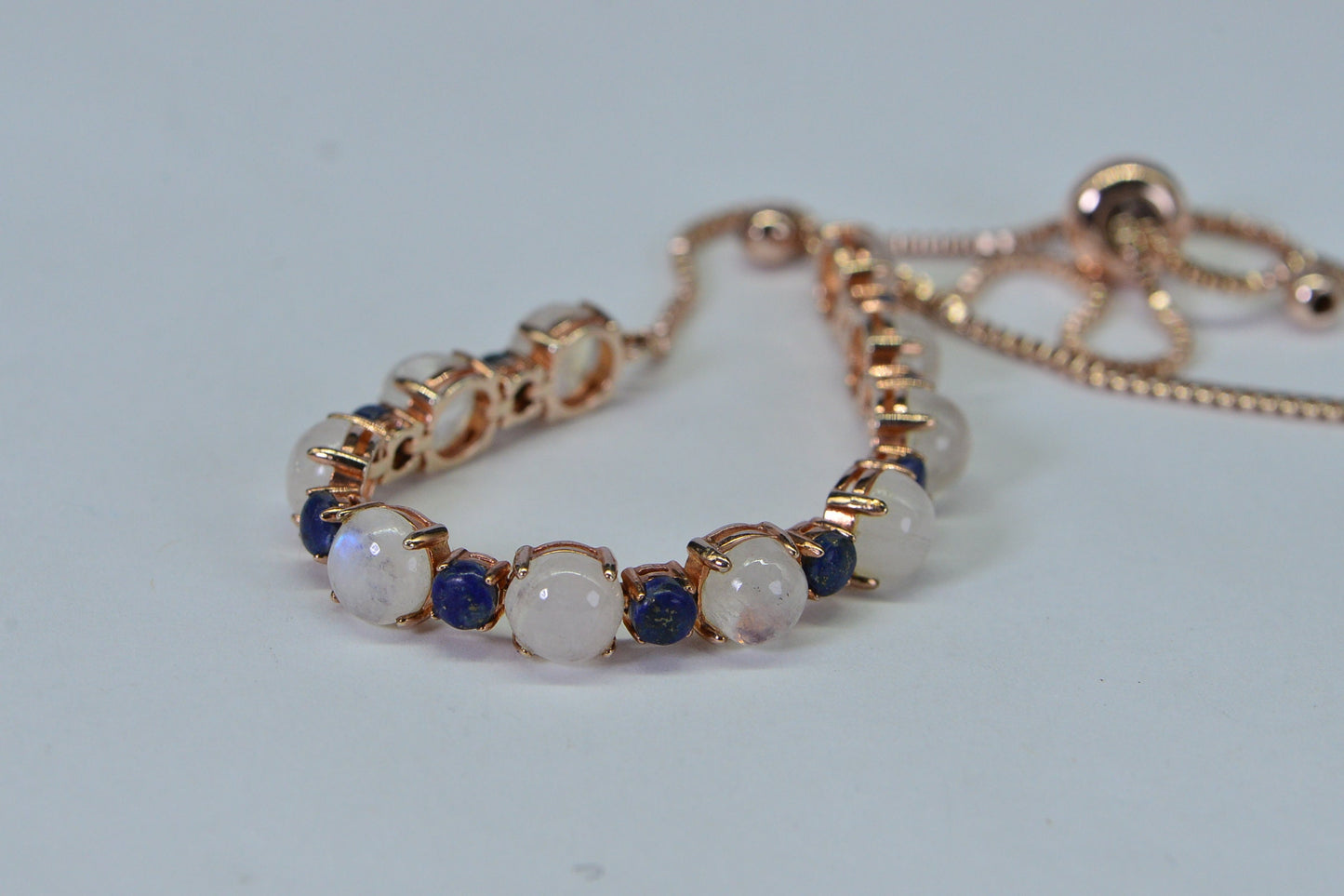 Moonstone & Lapis Lazuli Bolo Bracelet, 14K Rose Gold Over Sterling Silver