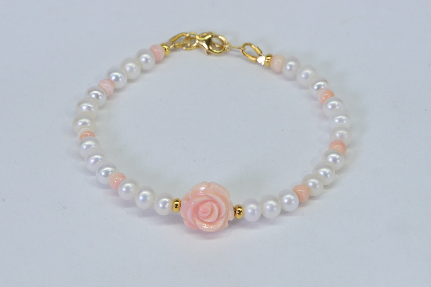 Queen Conch Shell Rose & Freshwater Pearl Bracelet - 14K Gold Filled