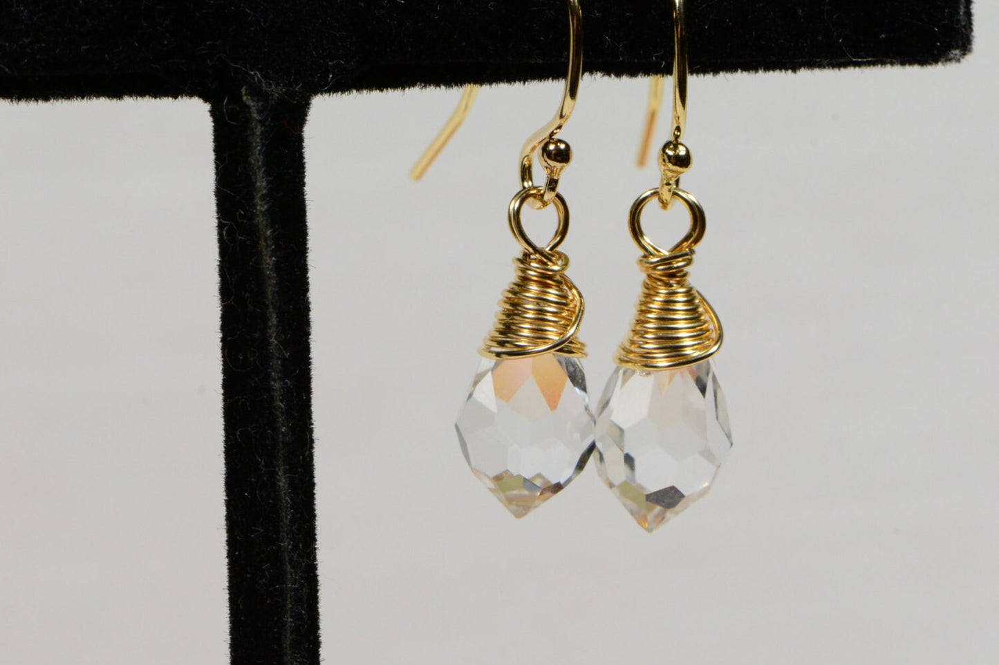 Crystal Drop Earrings, 14K Gold Filled Wire Wrapped Jewelry