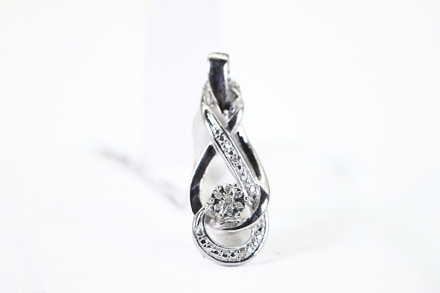 Diamond Infinity Pendant: 14K White Gold Sterling Silver Necklace