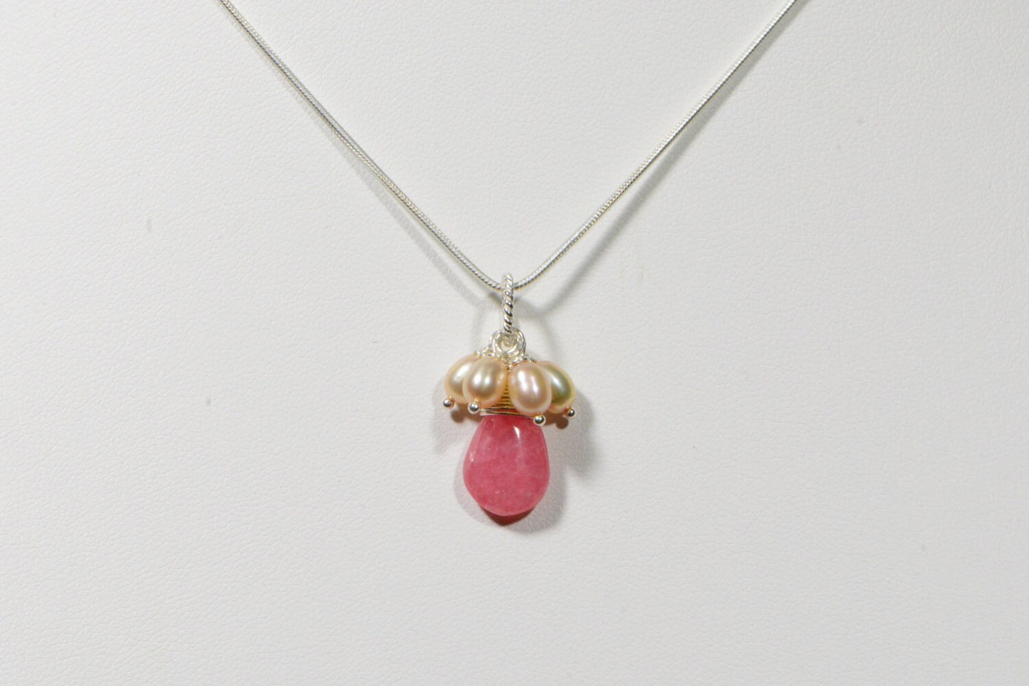 Rhodochrosite Necklace, Wire Wrapped Pendant ,Summer Statement Necklace Wedding Jewelry