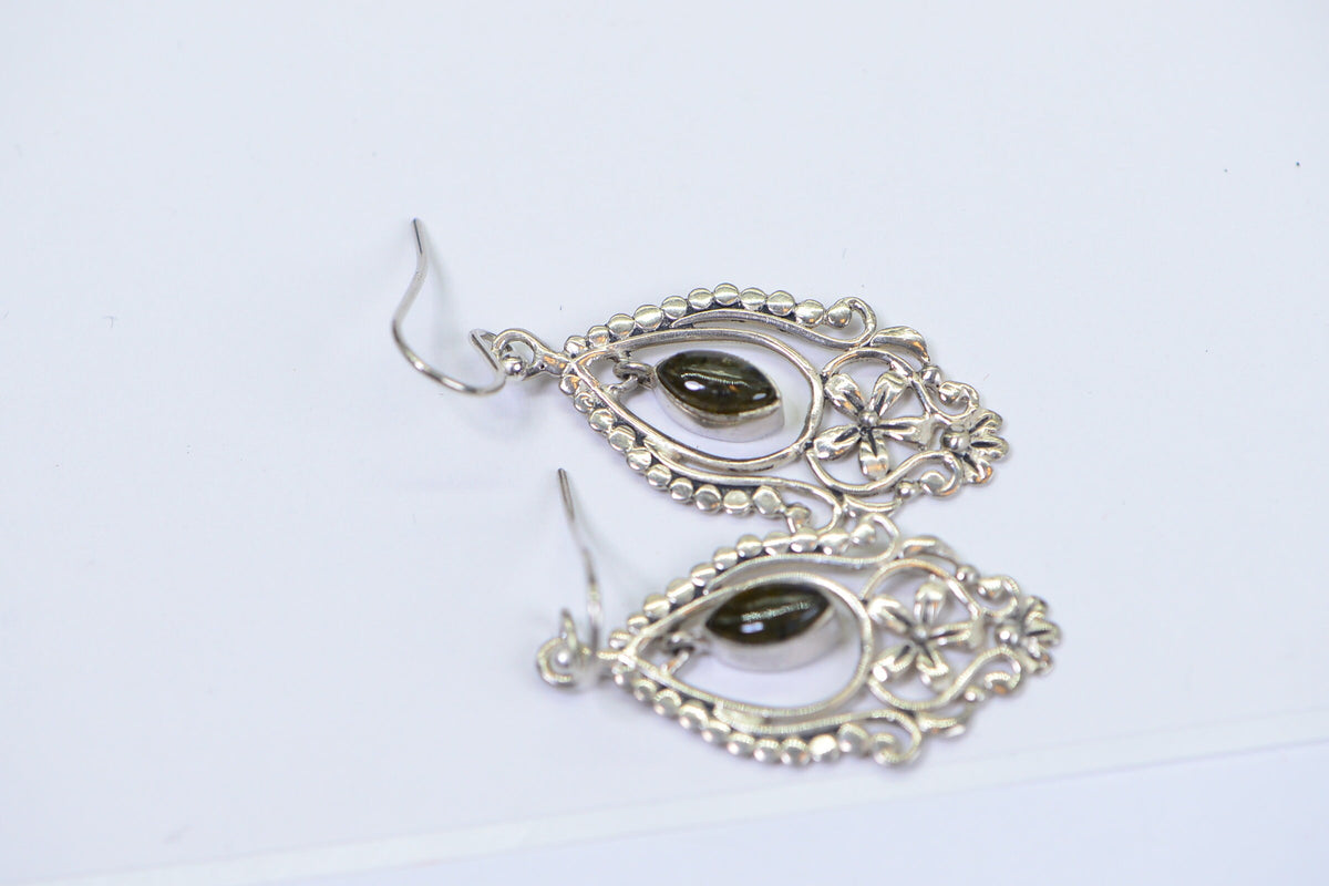 Filigree Labradorite Earrings: Sterling Silver Floral Dangle
