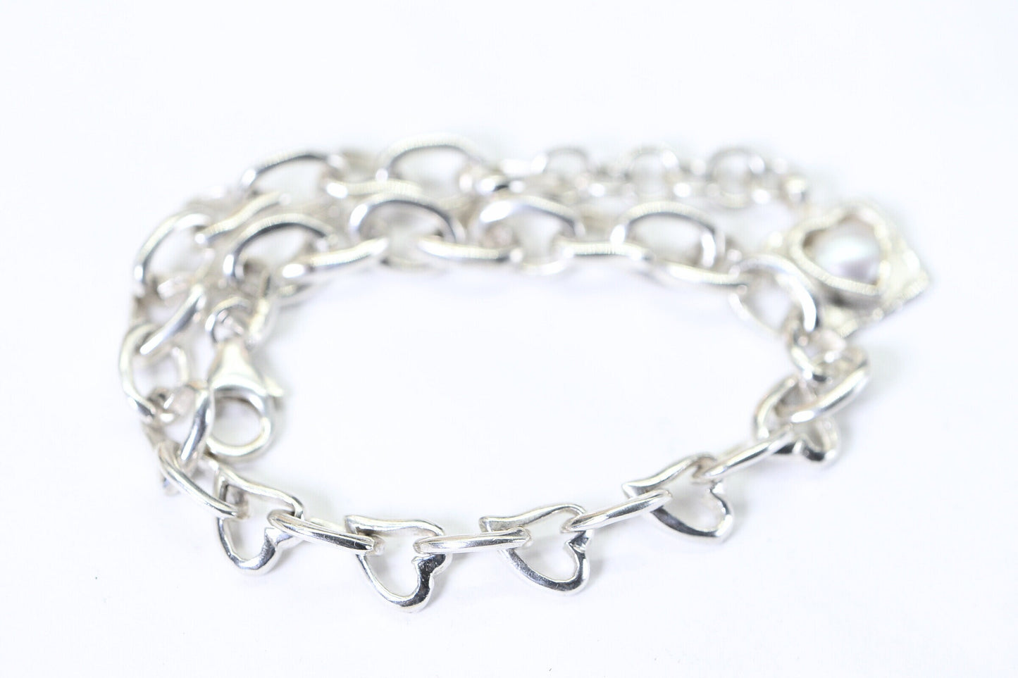 Sterling Silver Heart Charm Bracelet with Pearl Accent, 7 inch