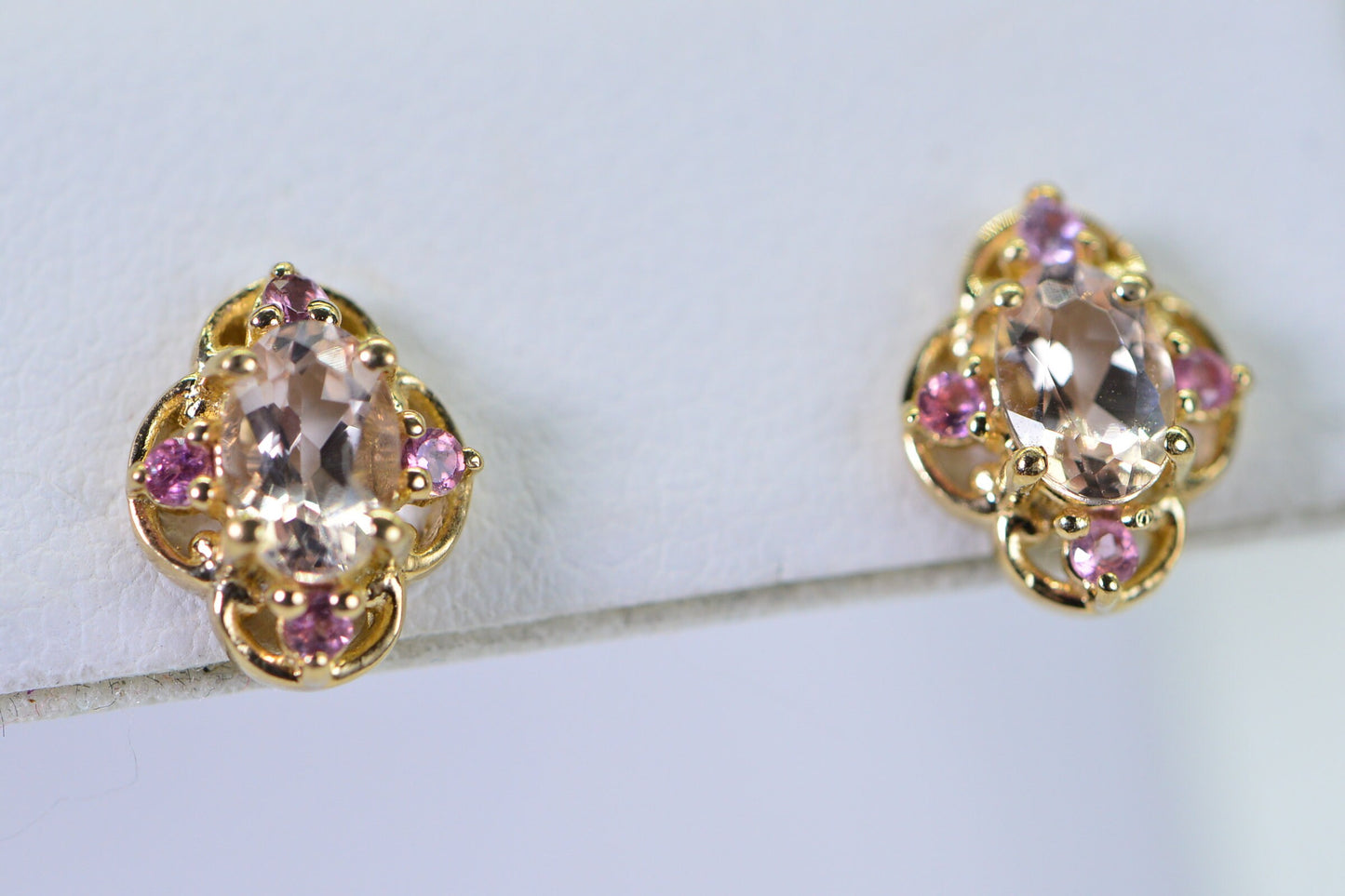 Morganite and Pink Sapphire Stud Earrings: 14K Gold Vermeil