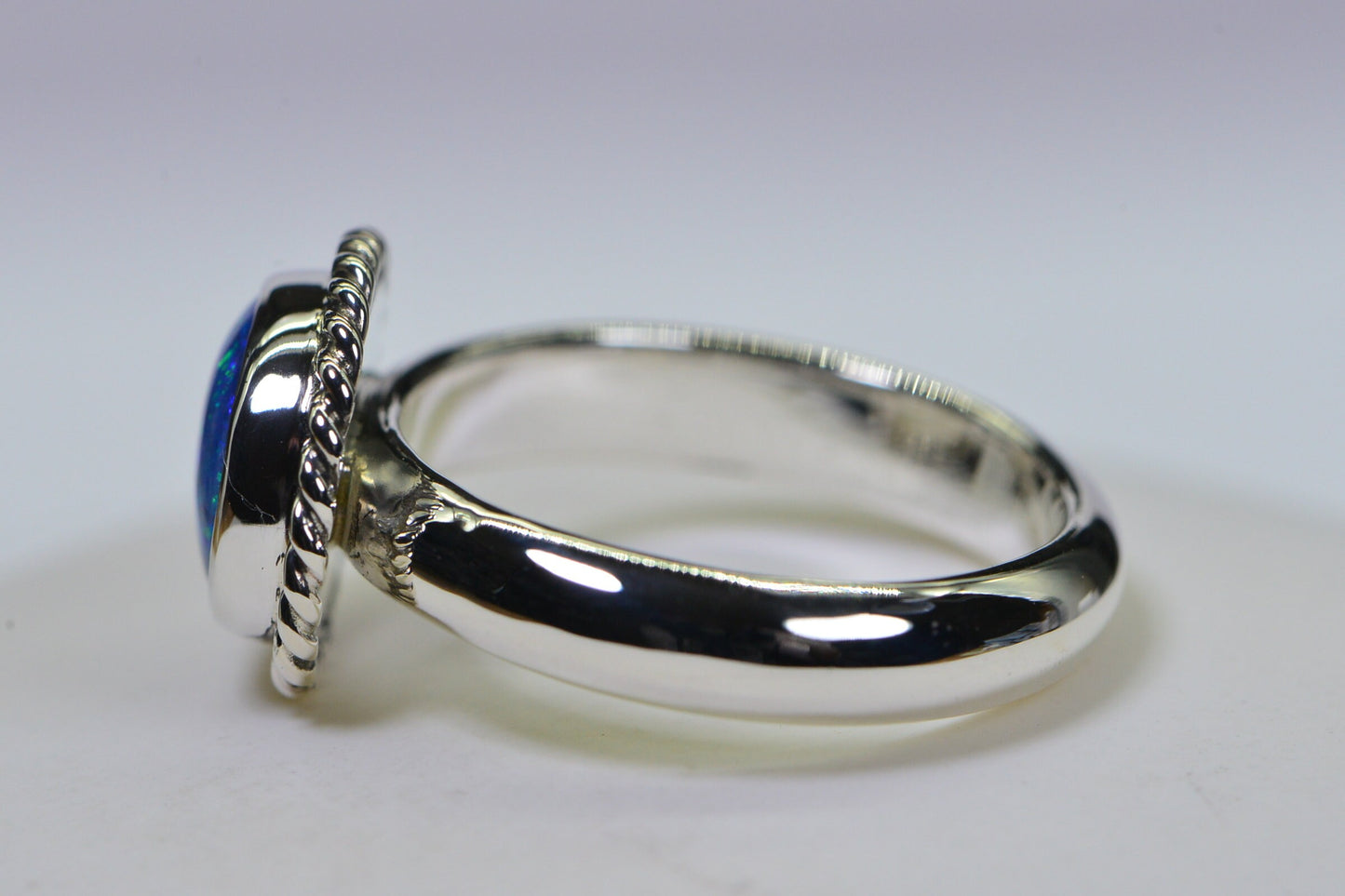Australian Blue Opal Ring Sterling Silver