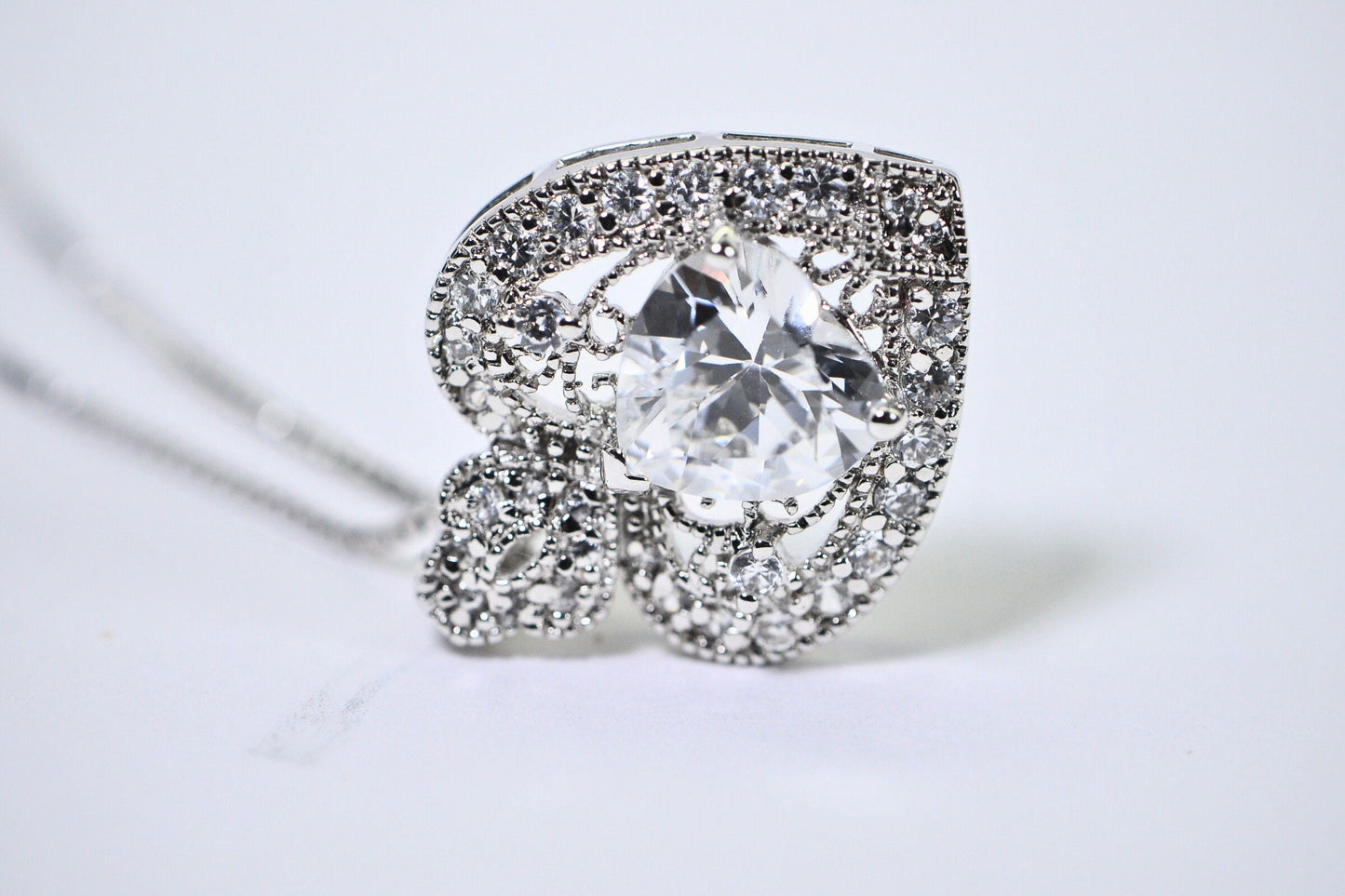 Simulated Diamond Heart Pendant: Sterling Silver Cubic Zirconia Halo