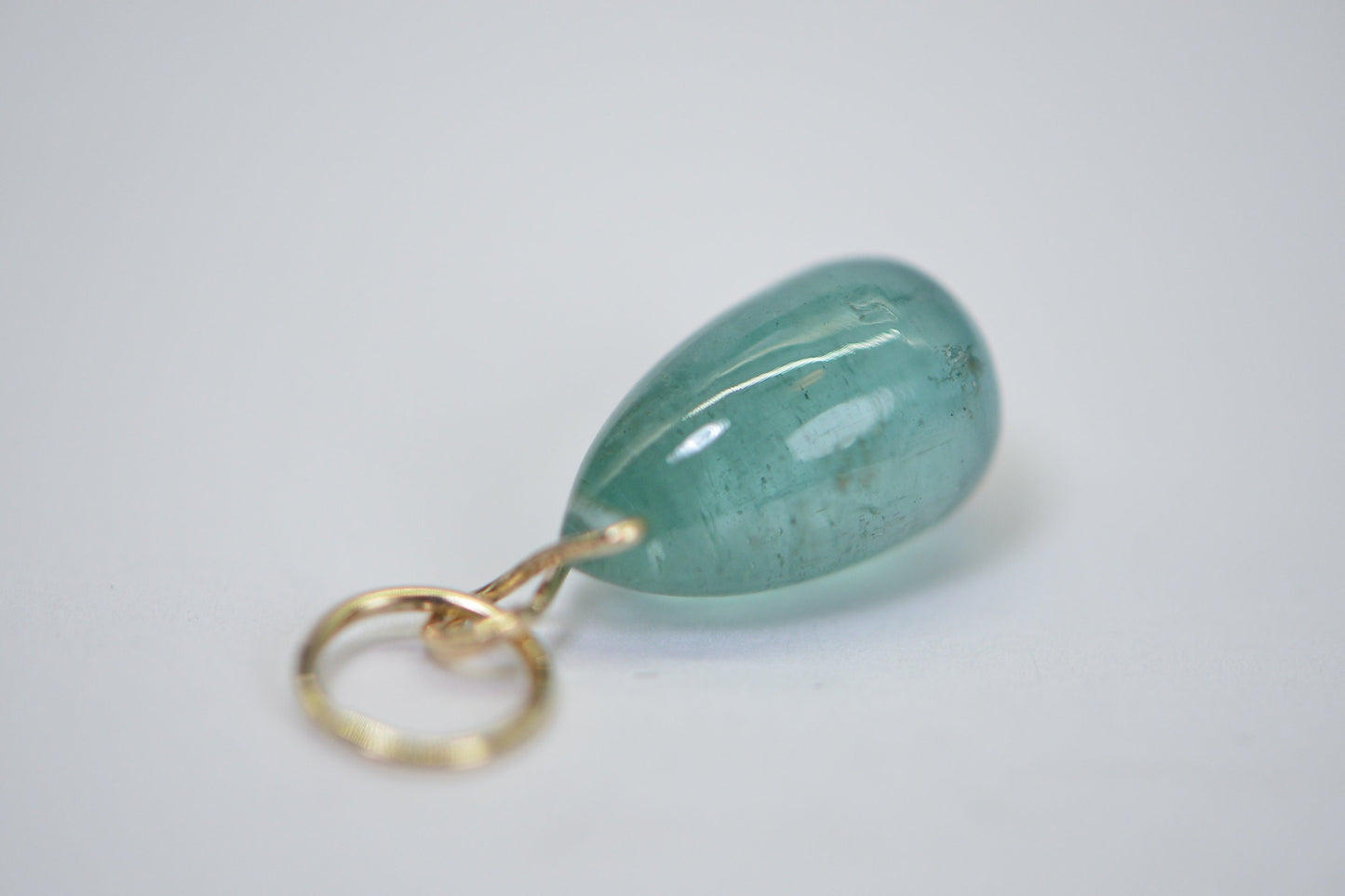 Handmade Emerald Pendant: Natural Teardrop, 14K Yellow Gold, July Birthstone