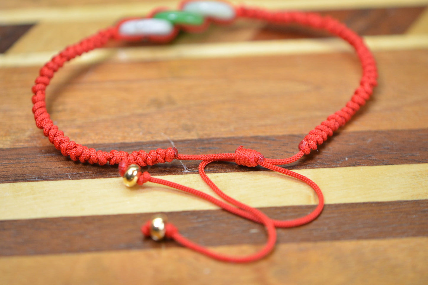 Apple Green Jade Bracelet: 14K Gold Filled, Red Cord