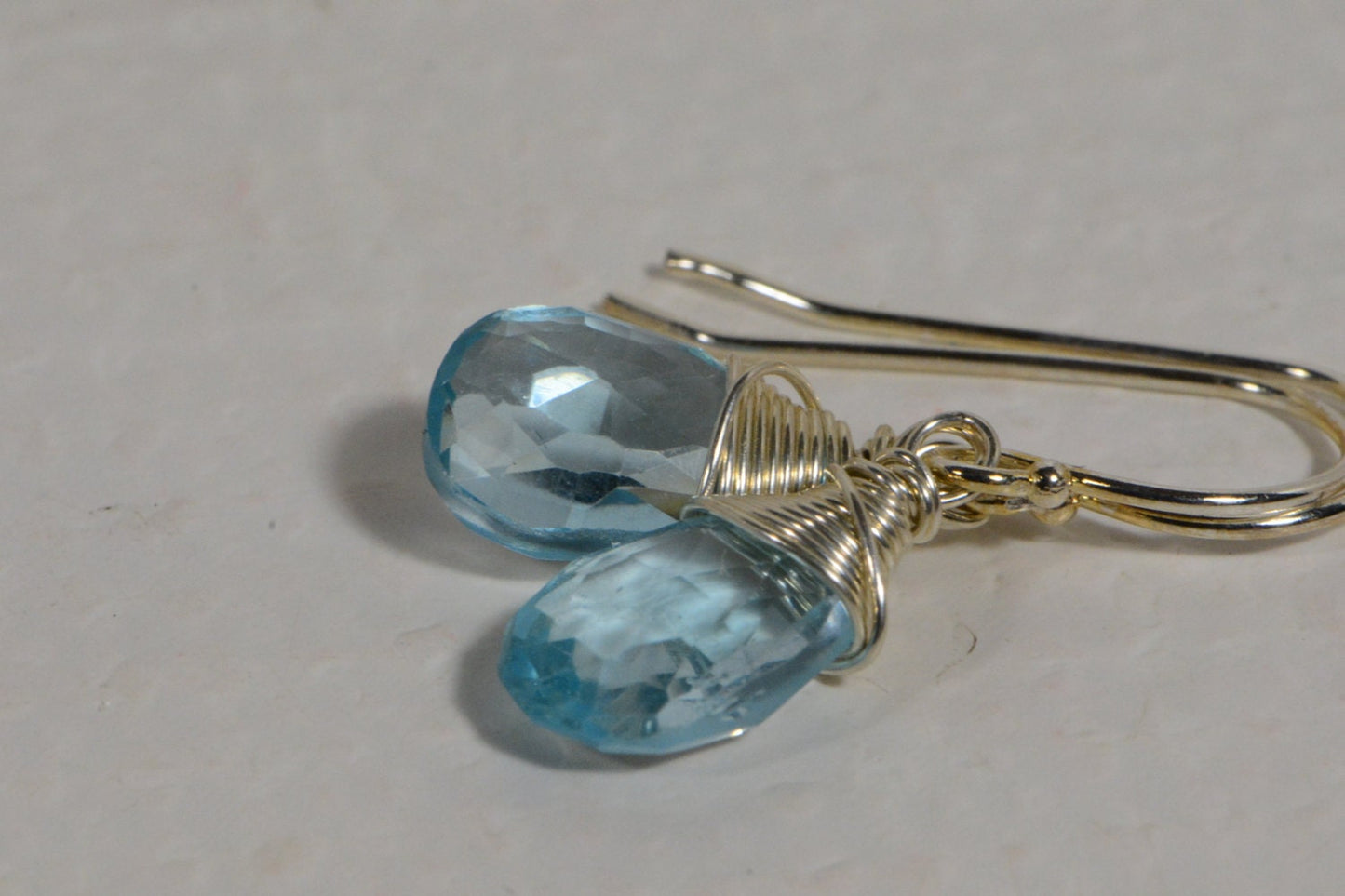 Natural Blue Topaz Earrings Micro Facet Briolette AAA Wired On Sterling Silver Birthstone