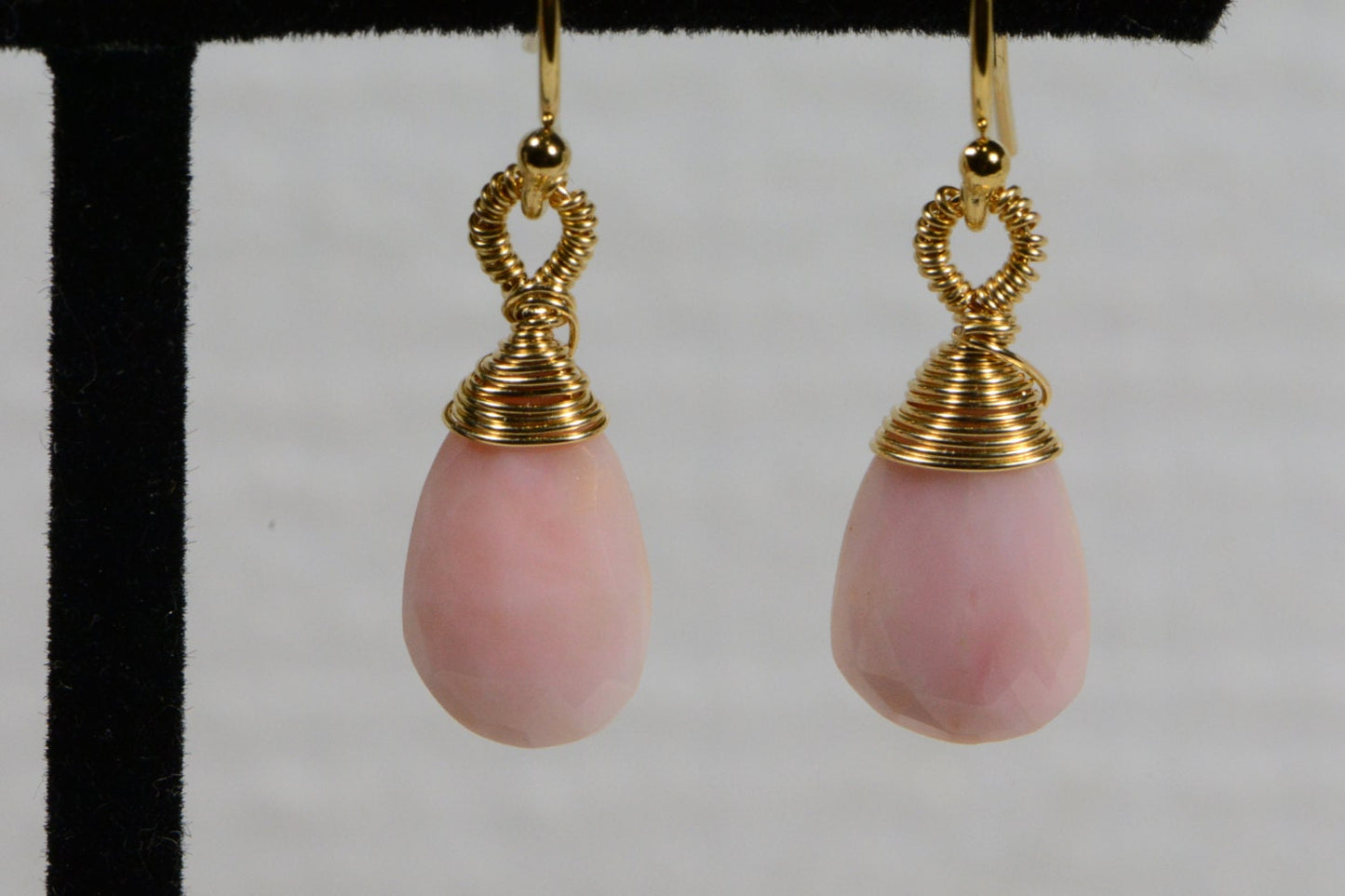 Natural Pink Opal Briolette Pendant, 14K Gold Filled Wire Wrapped Teardrop