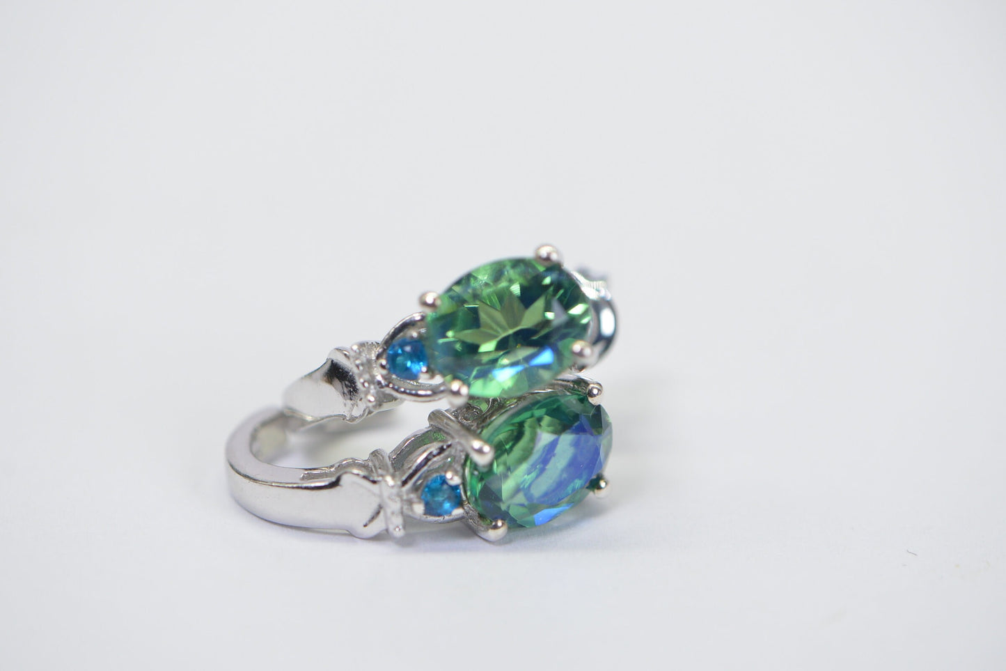 Apatite Peacock Quartz Earrings: 14K White Gold Over Sterling Silver Studs