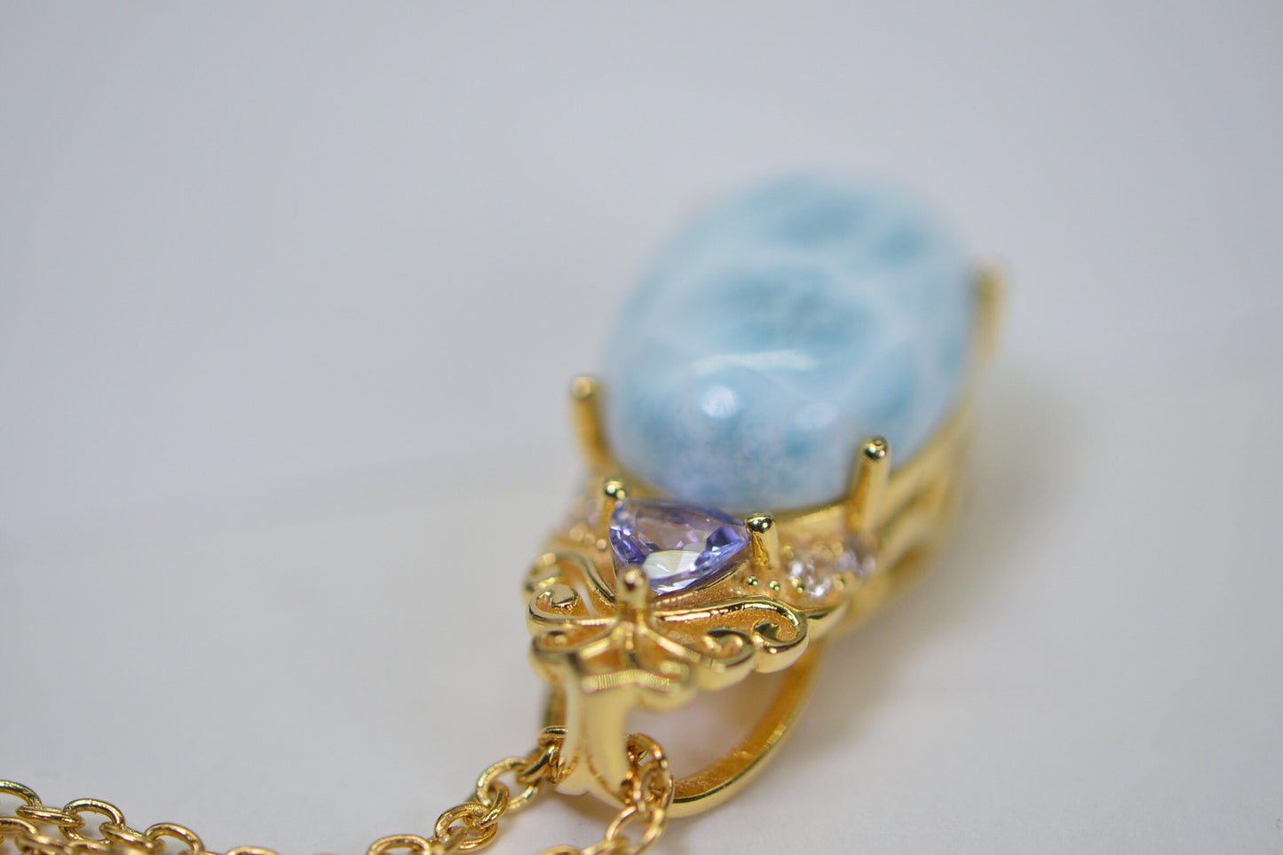 Larimar Pendant: 14K Gold Vermeil, Tanzanite Accent