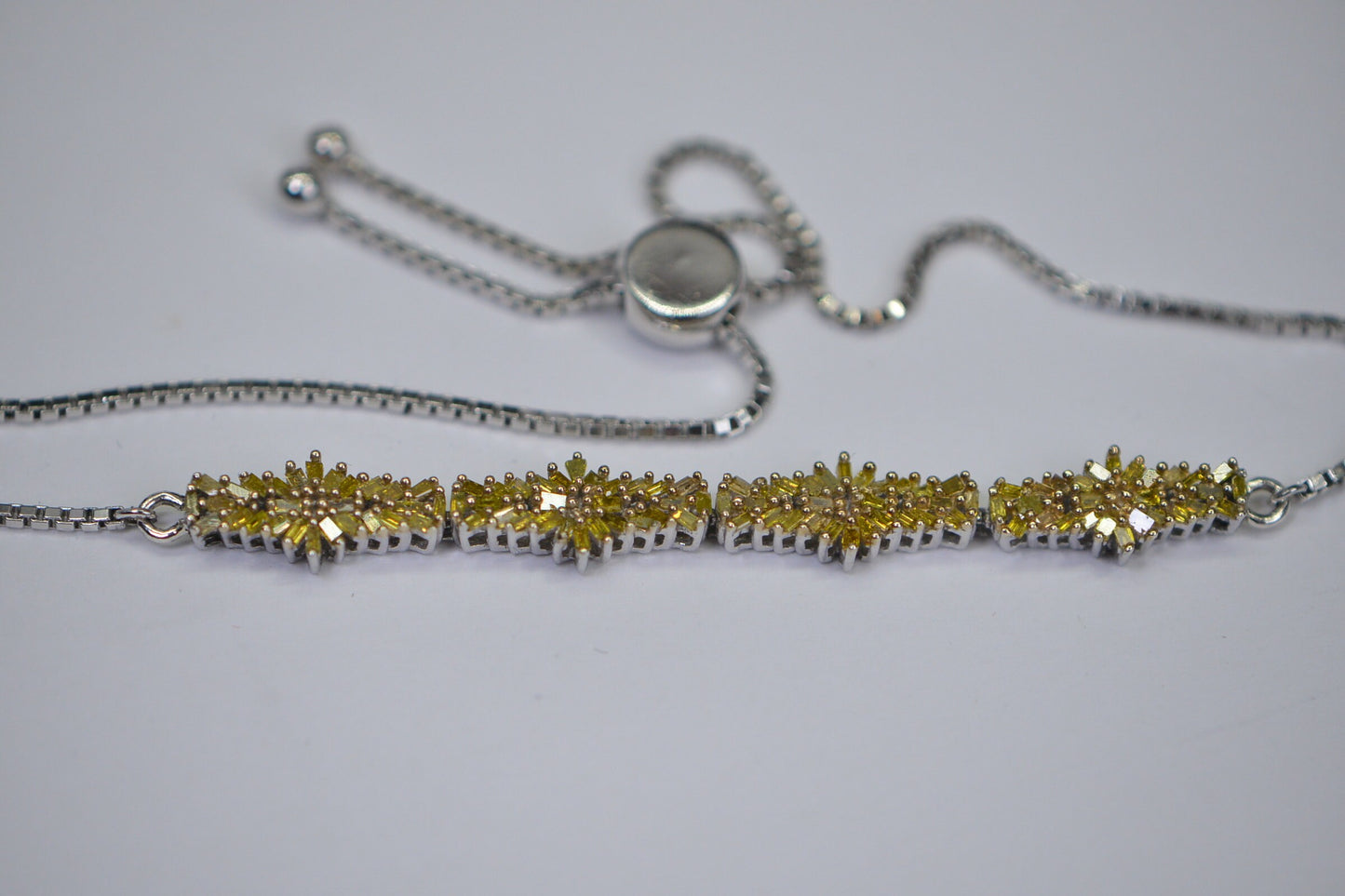 Yellow Diamond Flower Bracelet: Sterling Silver Bolo Bracelet