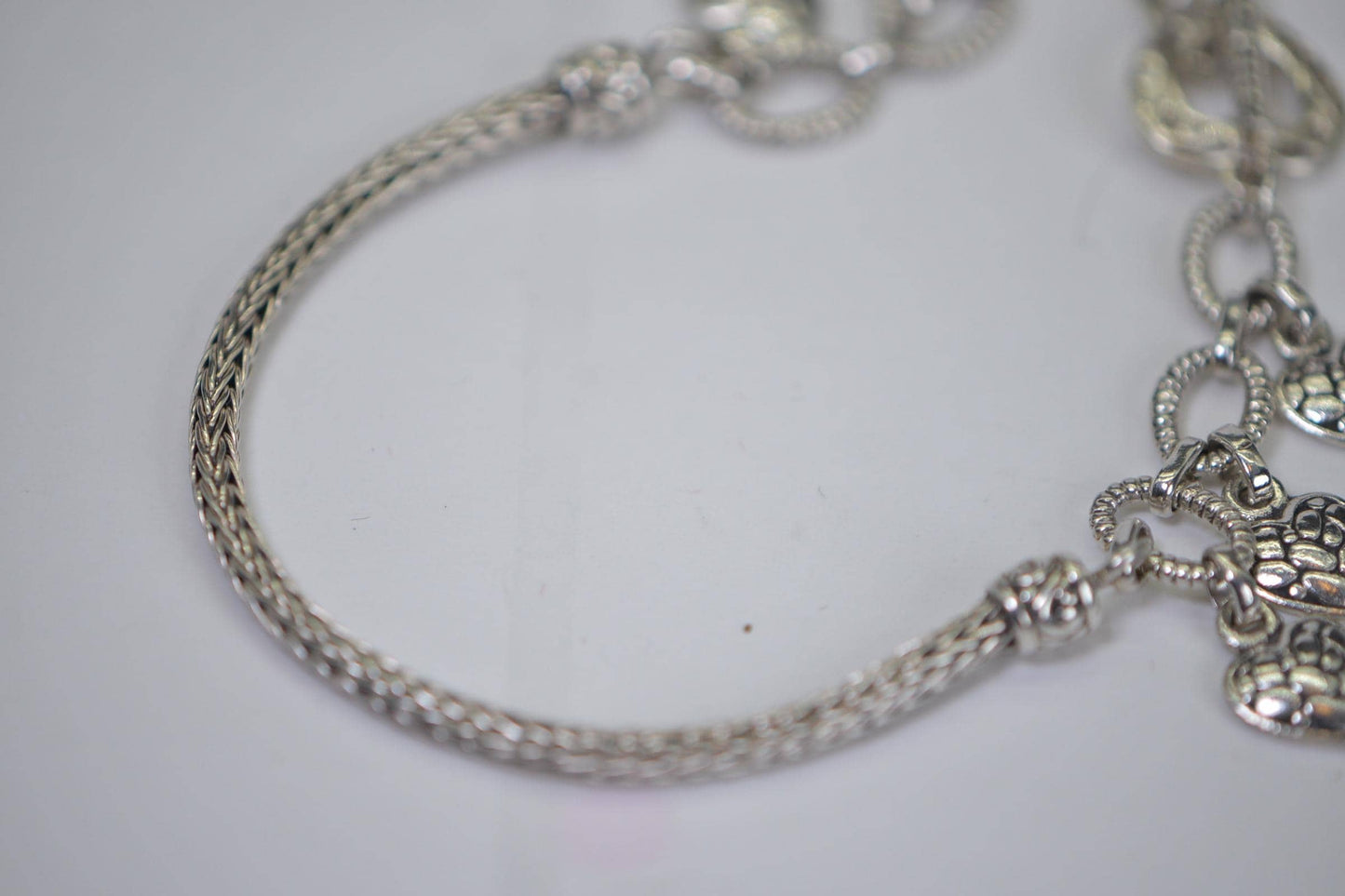 Sterling Silver Heart Charm Bracelet: Viking Weave Dangle Bracelet