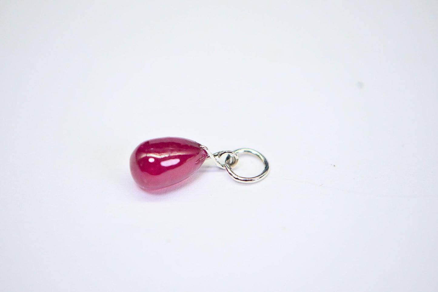 Handmade Raspberry Ruby Sterling Silver Teardrop Pendant - July Birthstone
