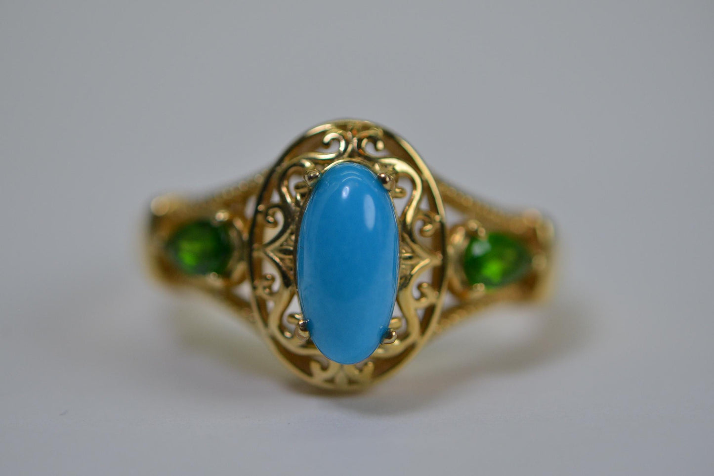 Arizona Sleeping Beauty Turquoise Ring Triplet Stone 14K Yellow Gold Over Sterling Silver