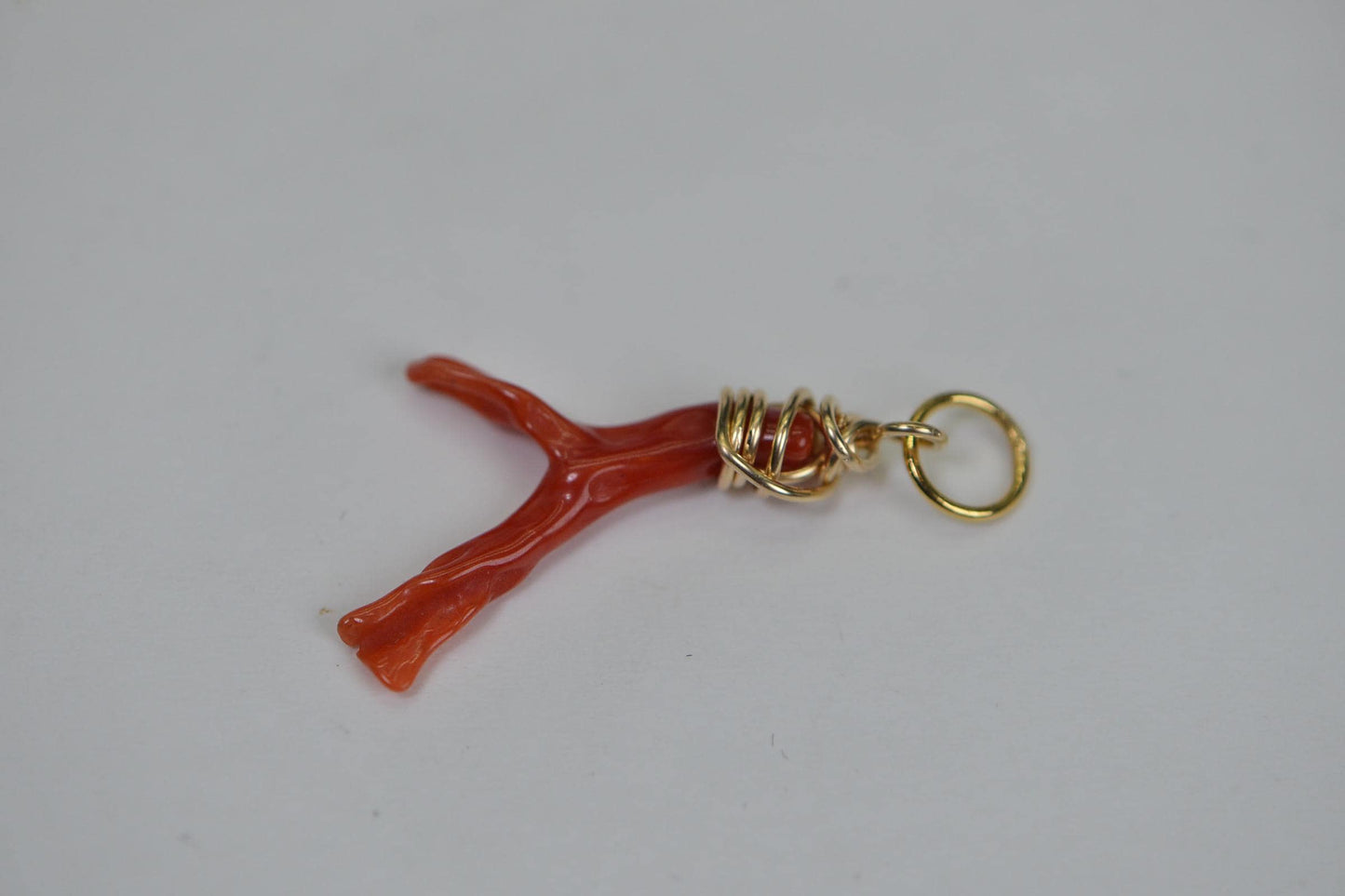 14K Gold Mediterranean Coral branch Red Orange Pendant Charm Minimalist Tiny Coral