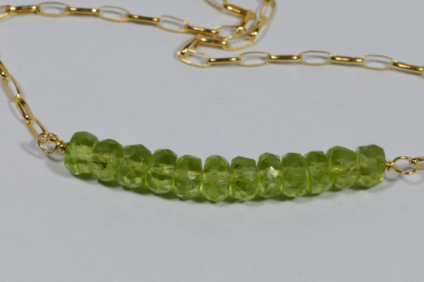 Natural Peridot Necklace Gold Chain Necklace Bar Gemstone Birthstone For August