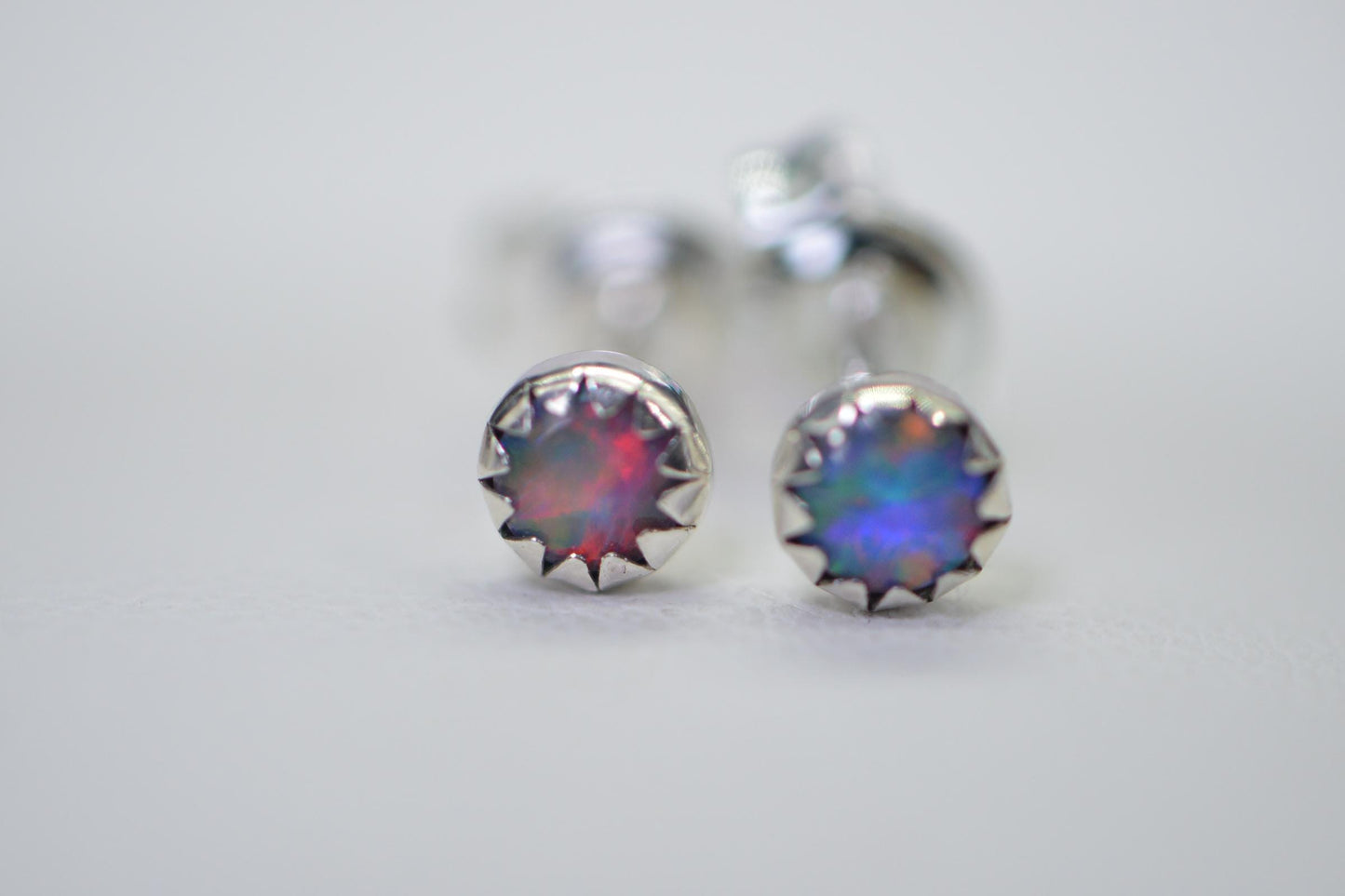 Extra Tiny Australian Black Opal Stud Earrings Post Earrings Gemstone Jewelry Birthstone October