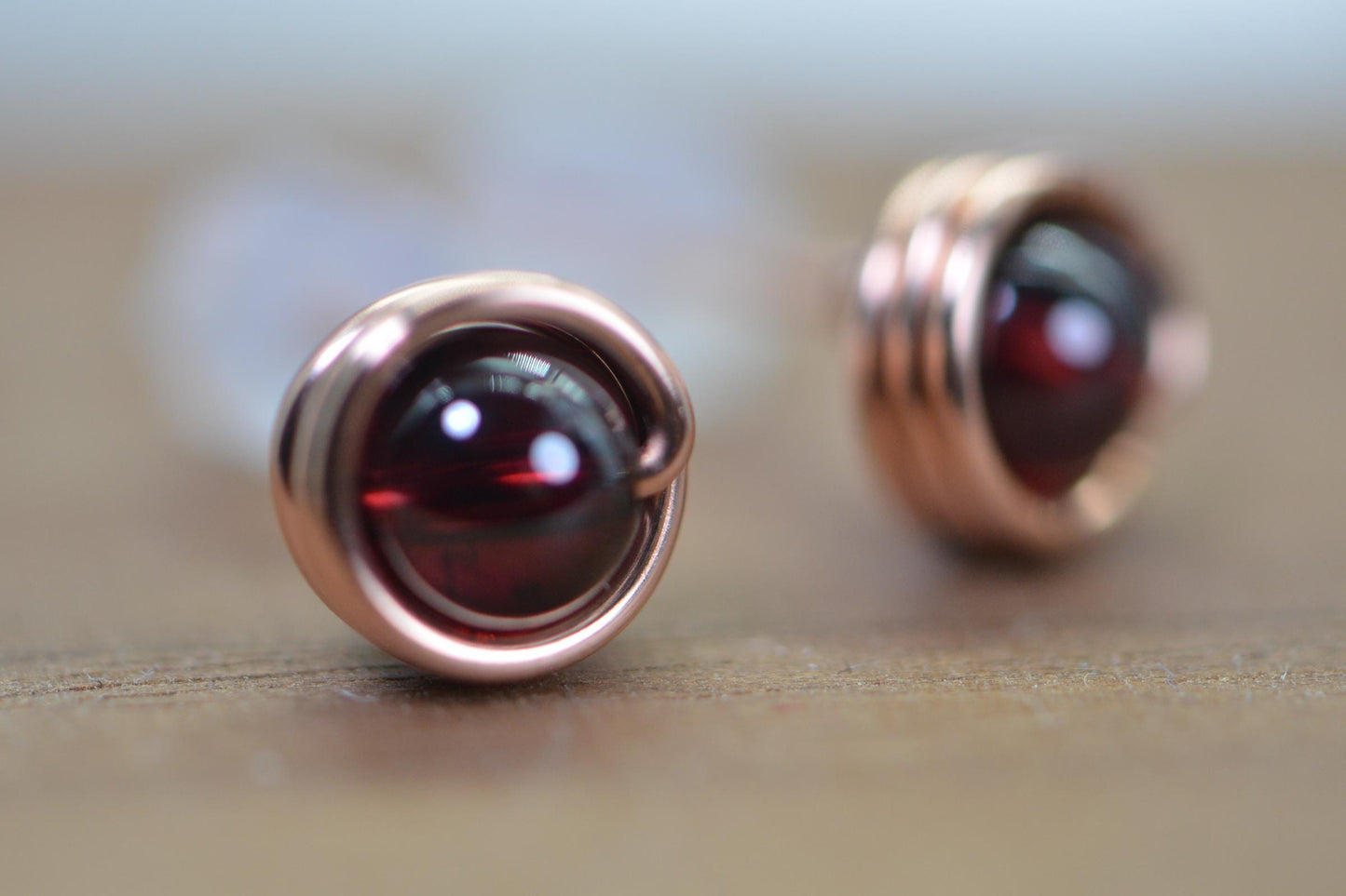 Red Garnet Copper wire wrapped studs earring Garnet post earrings Gift for her