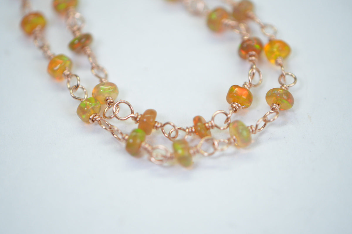 Ethiopian Opal Choker: Brown Orange Gemstone, 14K Rose Gold Filled