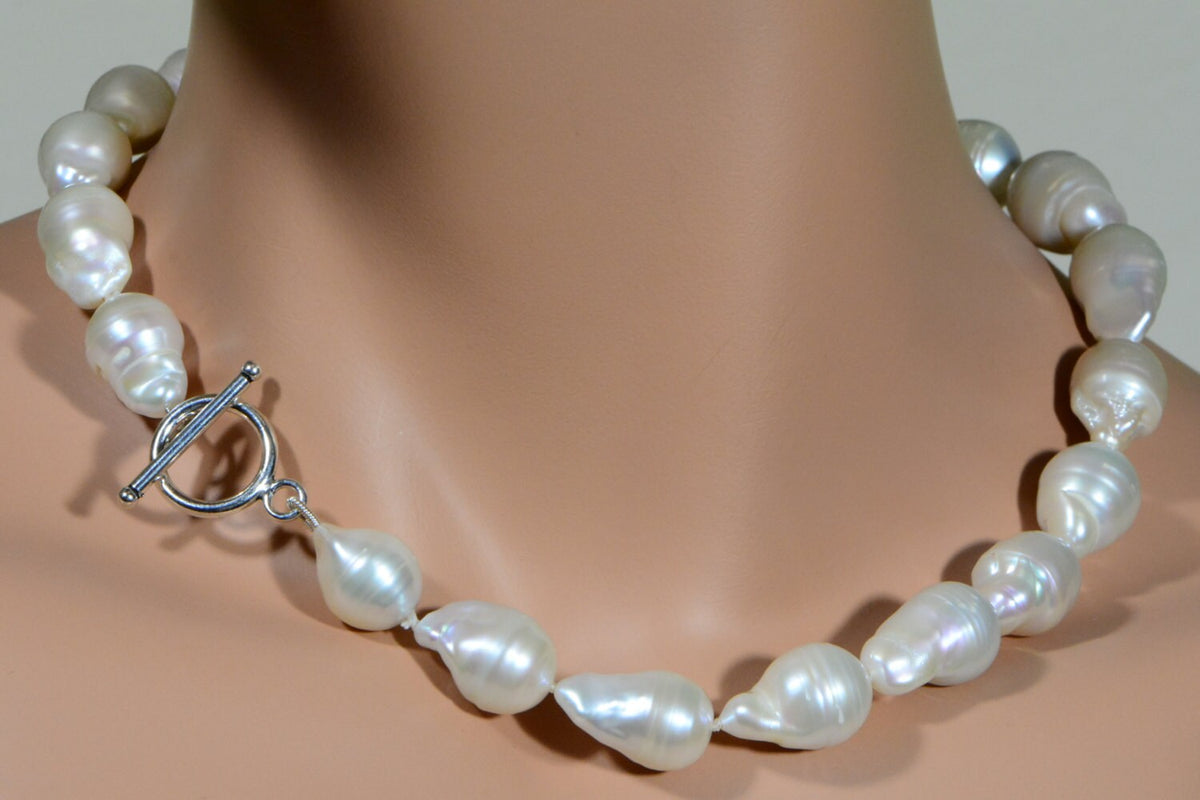 Large Baroque Pearl Necklace: Genuine Freshwater Pearl, Sterling Silver Clasp