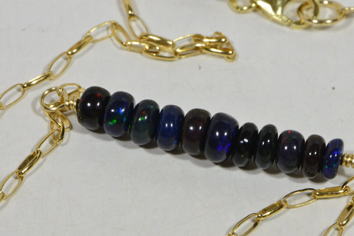 Ethiopian Black Opal Necklace, 14K Gold Filled Bar, Birthstone Jewelry