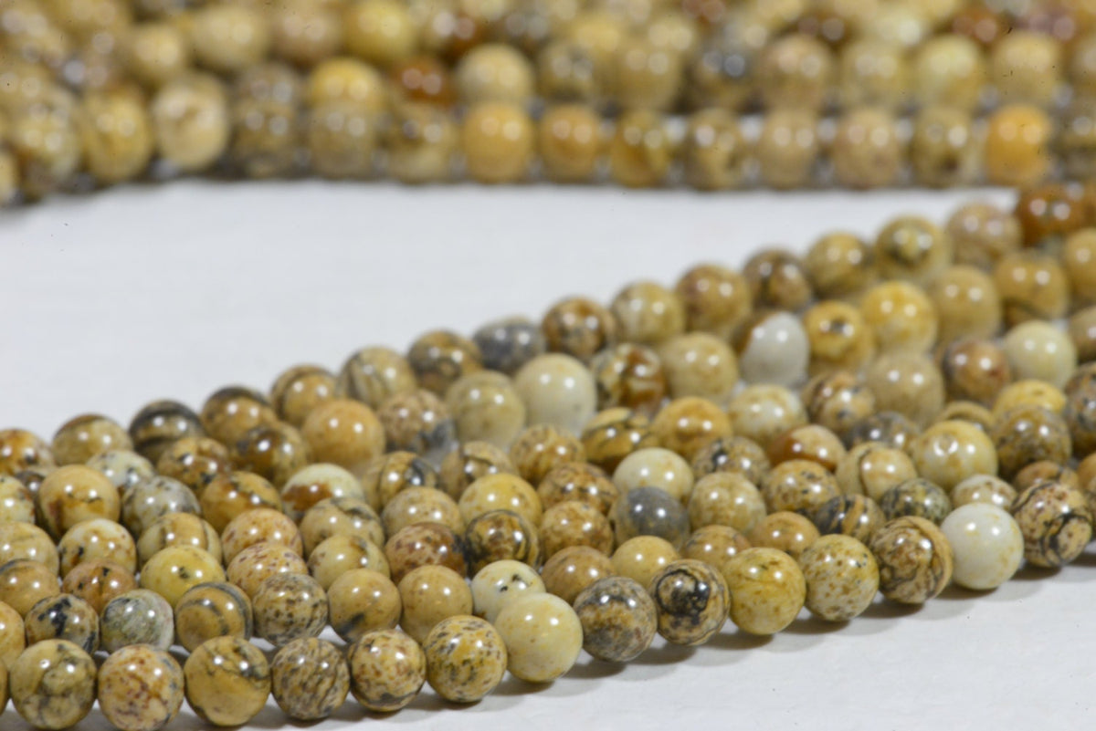 Picture Jasper Beads: 4.6mm Round Gemstone Beads, 8" Strand