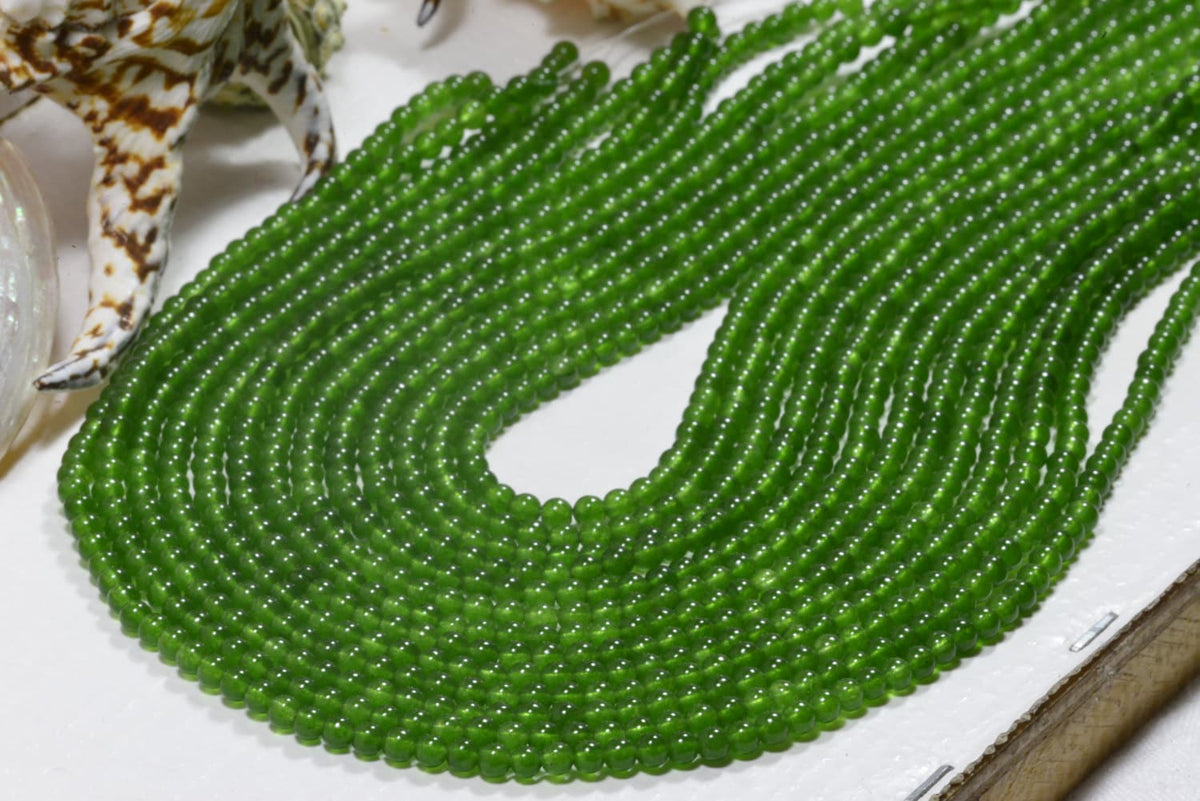 Translucent Green Jade Beads: 4.4mm Gemstone Strand