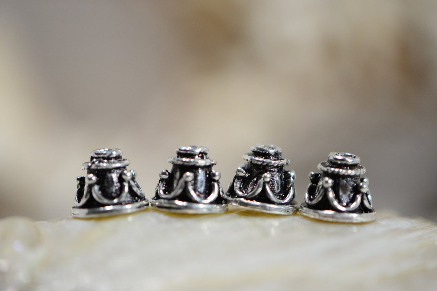 Antique Sterling Silver Bead Caps: 5-6mm Cone Findings (2 Caps)