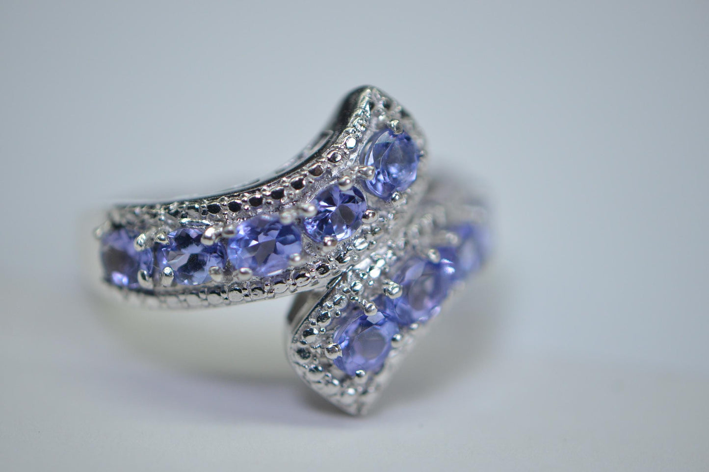Genuine Tanzanite Sterling Silver Ring: Oval Cluster Band, December Birthstone