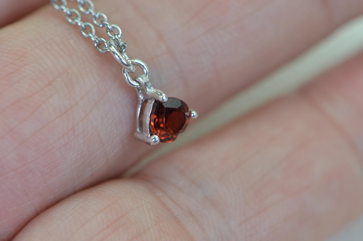 Garnet Heart Sterling Silver Bracelet: Delicate Cable Chain Anklet