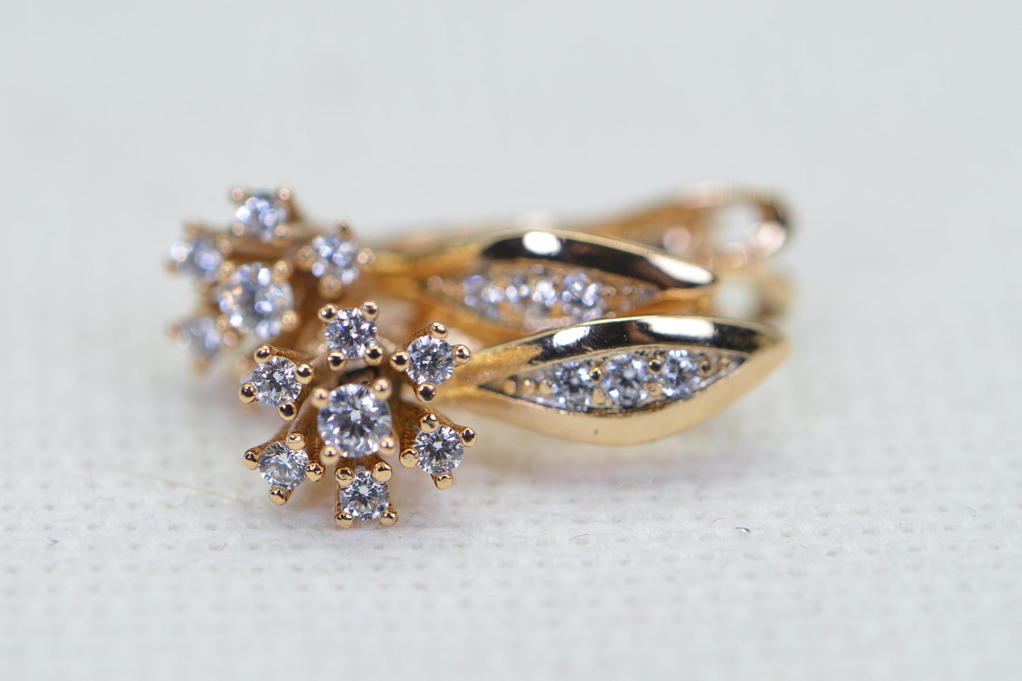 18K Gold Flower Stud Earrings, Cubic Zirconia Bridal Earrings
