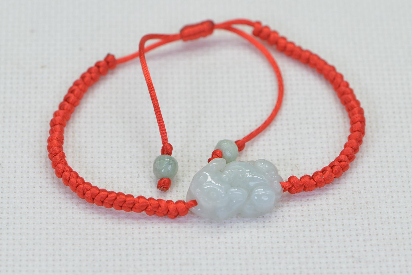 Natural Jade Chinese Pixie carved Bracelet Knotted Braided Red Cord Lucky Bracelet Adjustable