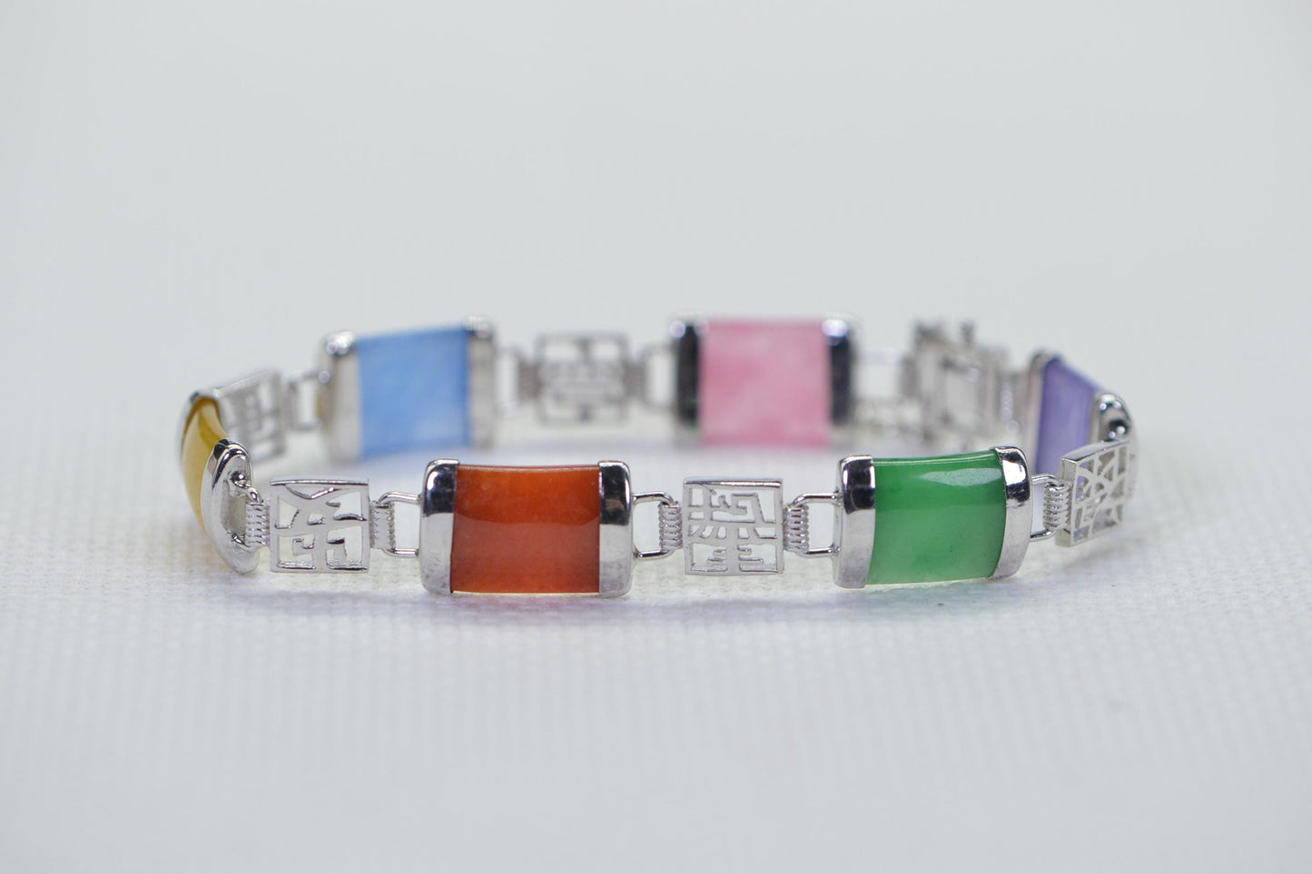 Burmese White Jade Bracelet: 18K White Gold over Sterling Silver