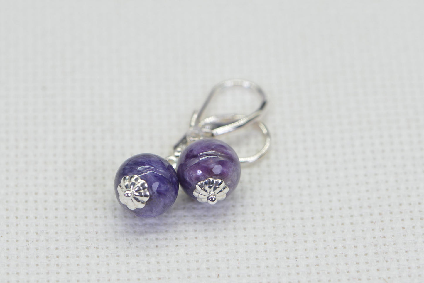 Russian Charoite Earrings Dangle Drop Earrings Small Earrings Gemstone Earrings