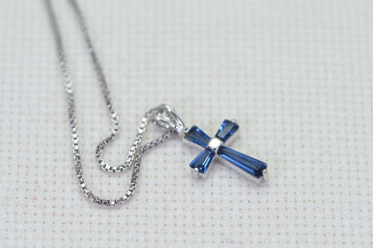 Baguette Diamond Tiny Cross 14K Gold Over Sterling Silver Small Religious Cross Pendant Necklace