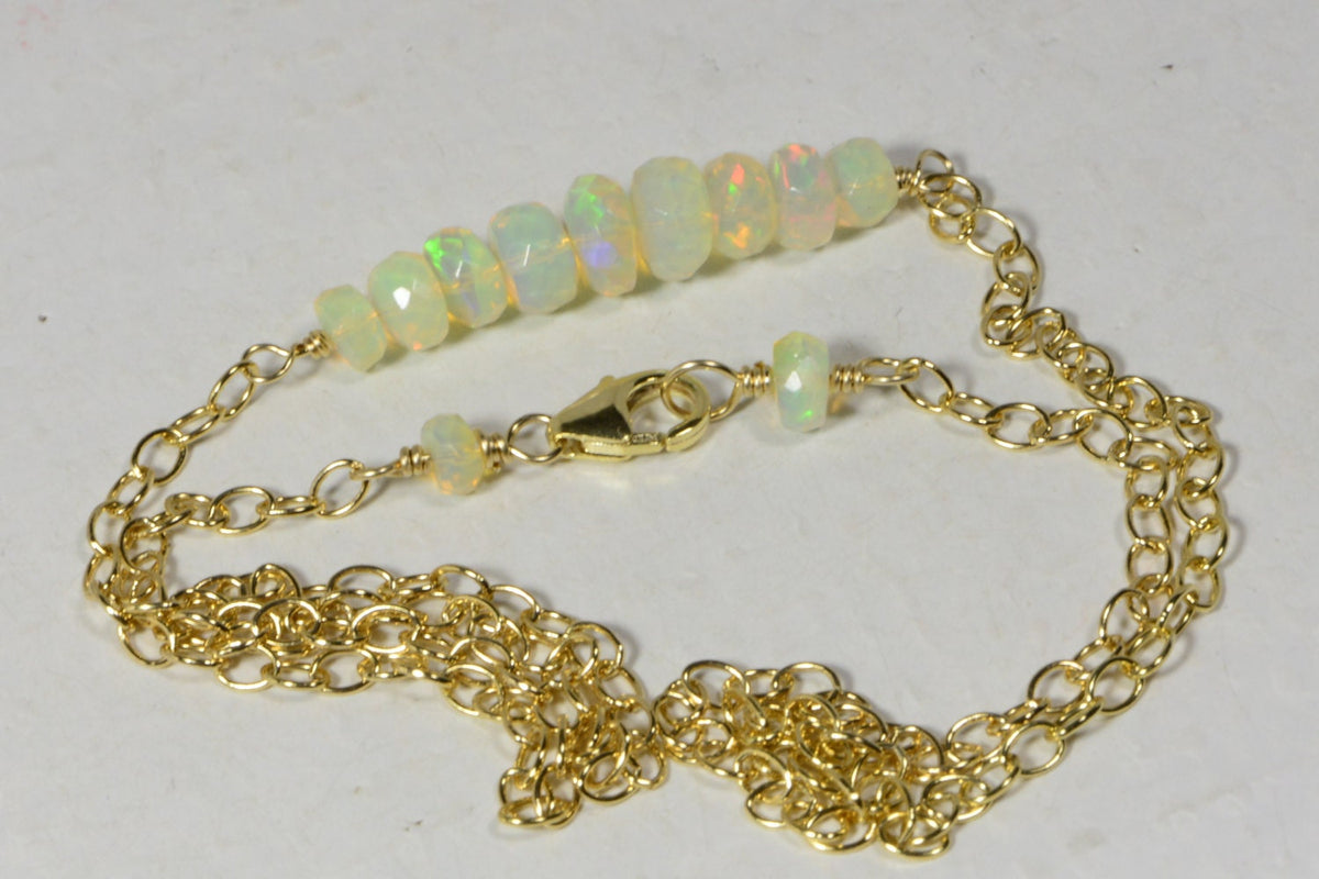 Welo Opal Bar Necklace: 14K Gold Filled Chain, Ethiopian Gemstone