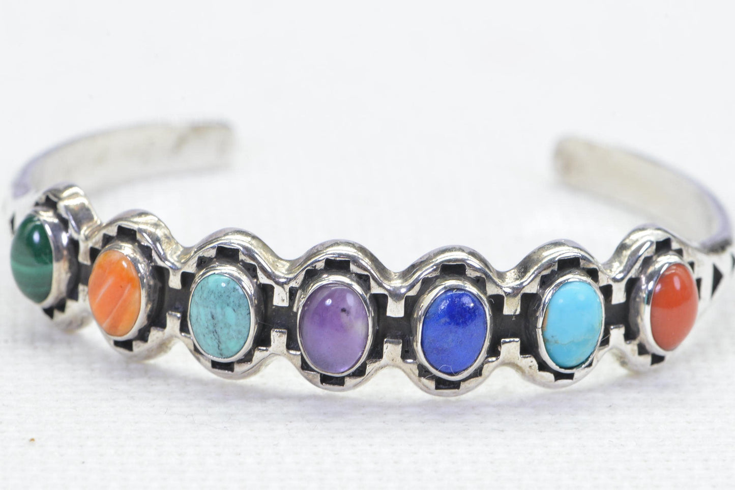 Native American Cuff Bracelet Multi Stone Sterling Silver Natural Turquoise Bracelet 6 inches