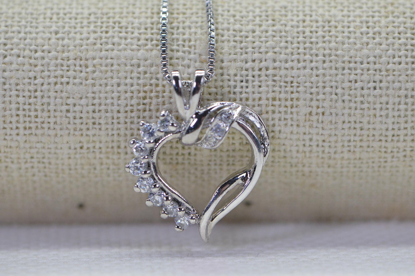CZ Heart Pendant: 14K White Gold Over Sterling Silver