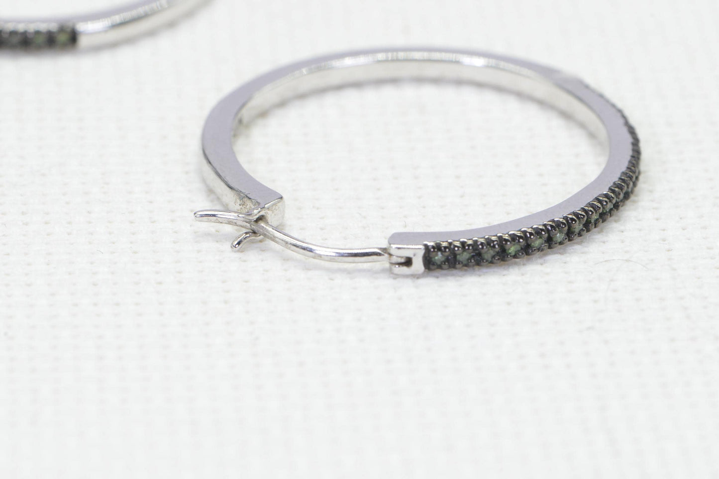 Black Diamond Hoop Earrings: Sterling Silver, 1.5 Inch