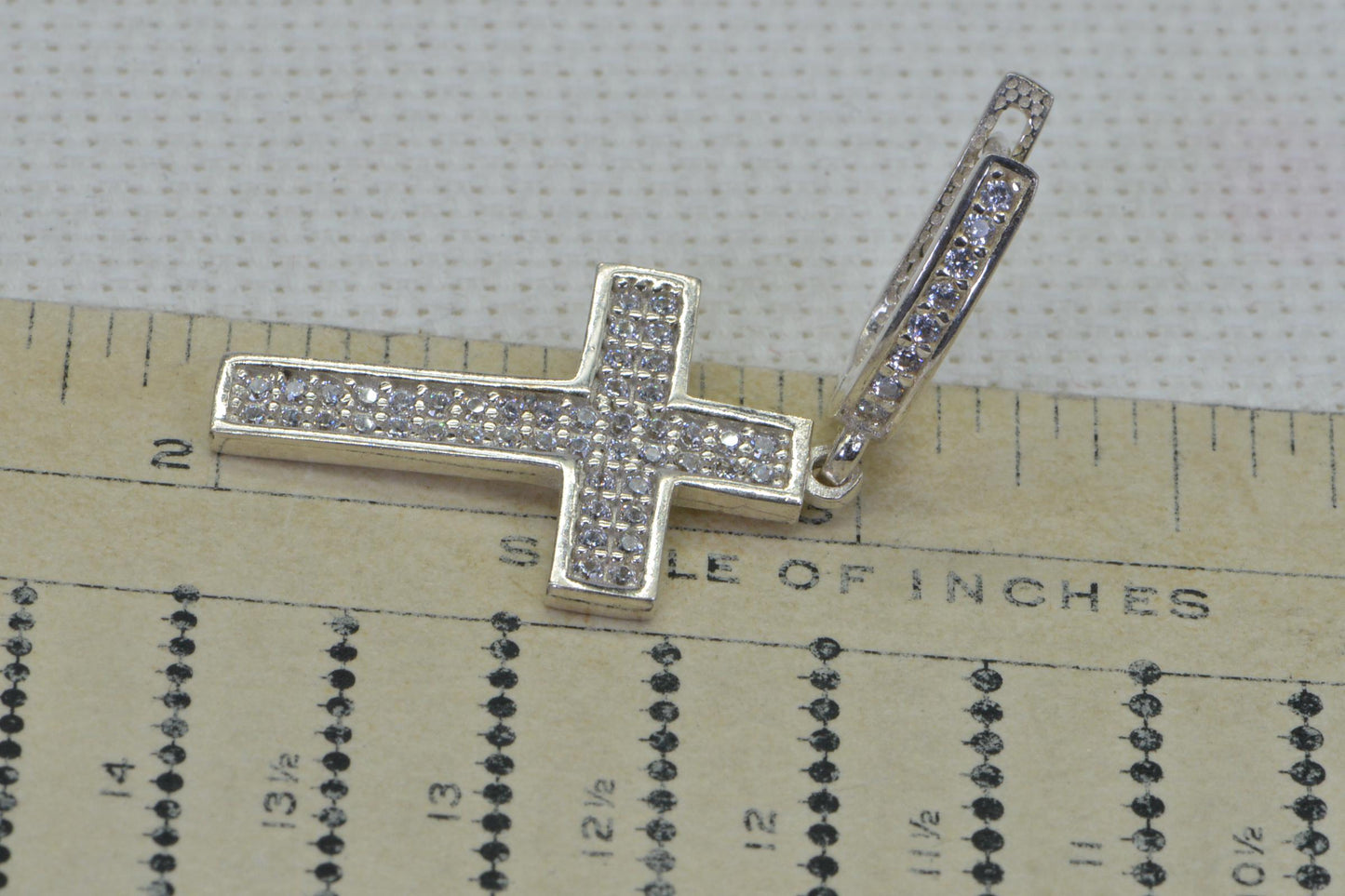 Diamond Cross Earrings Dangle Latch Back 14K White Gold over Sterling Silver Earrings