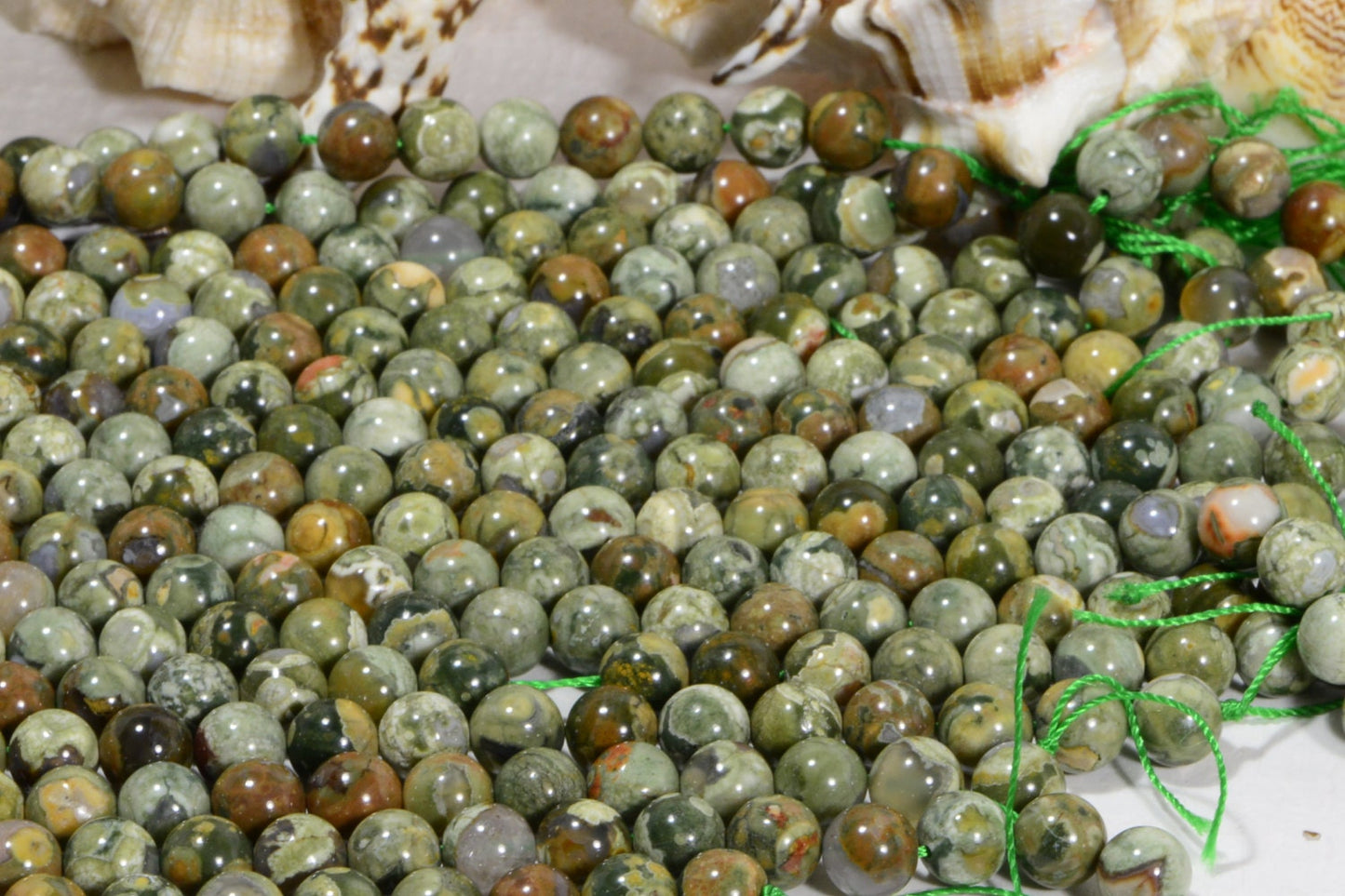 8mm Rhyolite Jasper Beads: Green, Brown Gemstone Jewelry Supplies