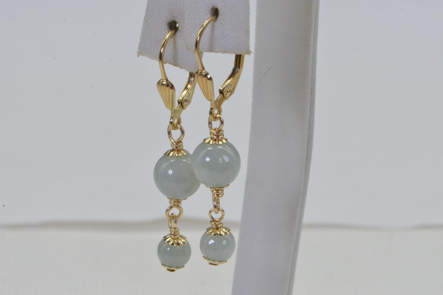 Burma Jade Ice Green Wire Wrapped 14K Gold Filled Dangle Earrings