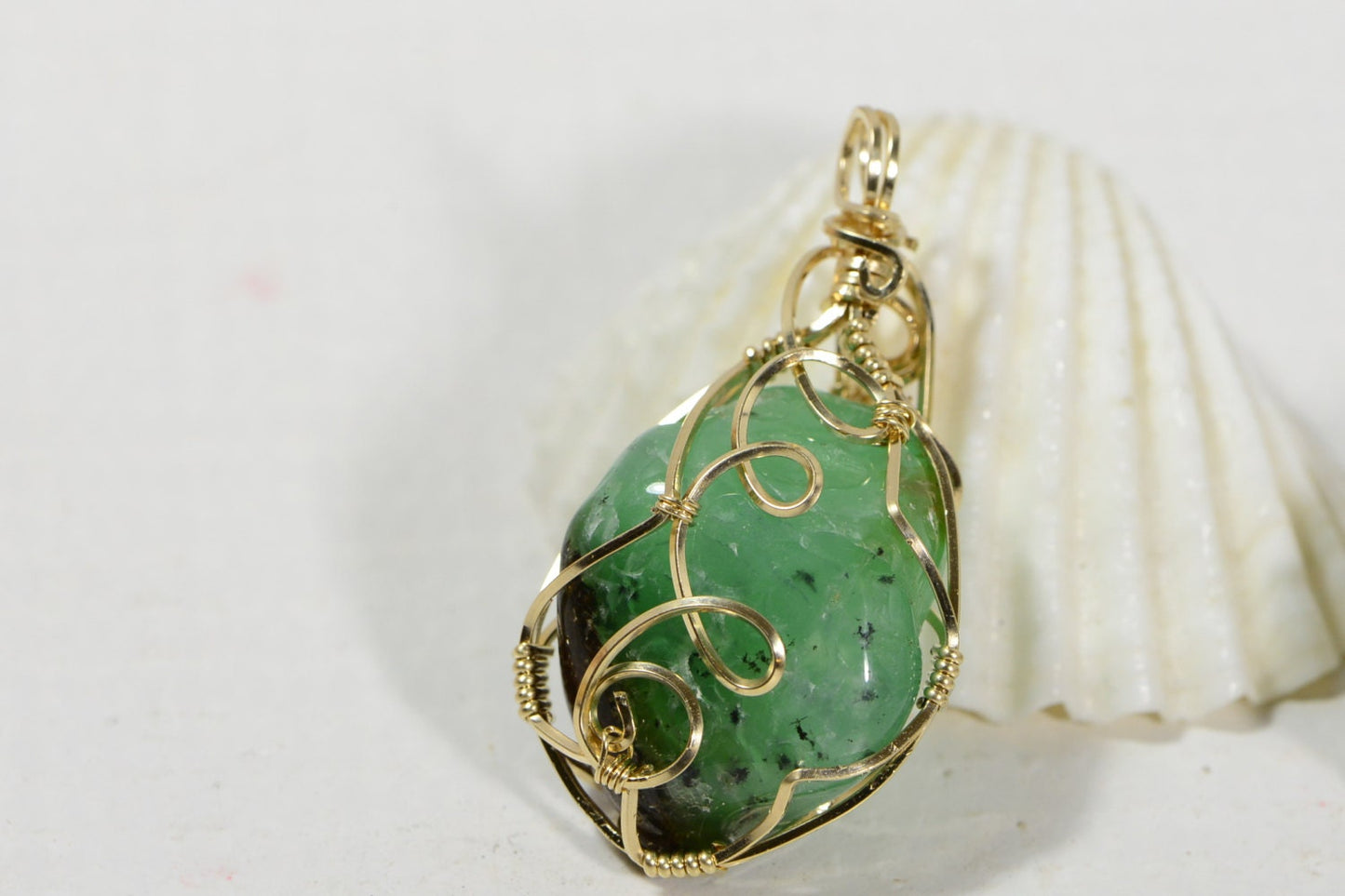 Chrysoprase Pendant, 14K Gold Filled Wire Wrapped Gemstone, Healing Crystal