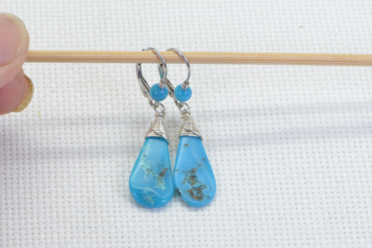 Sleeping Beauty Turquoise Sterling Silver Dangle Earrings: Wire-Wrapped