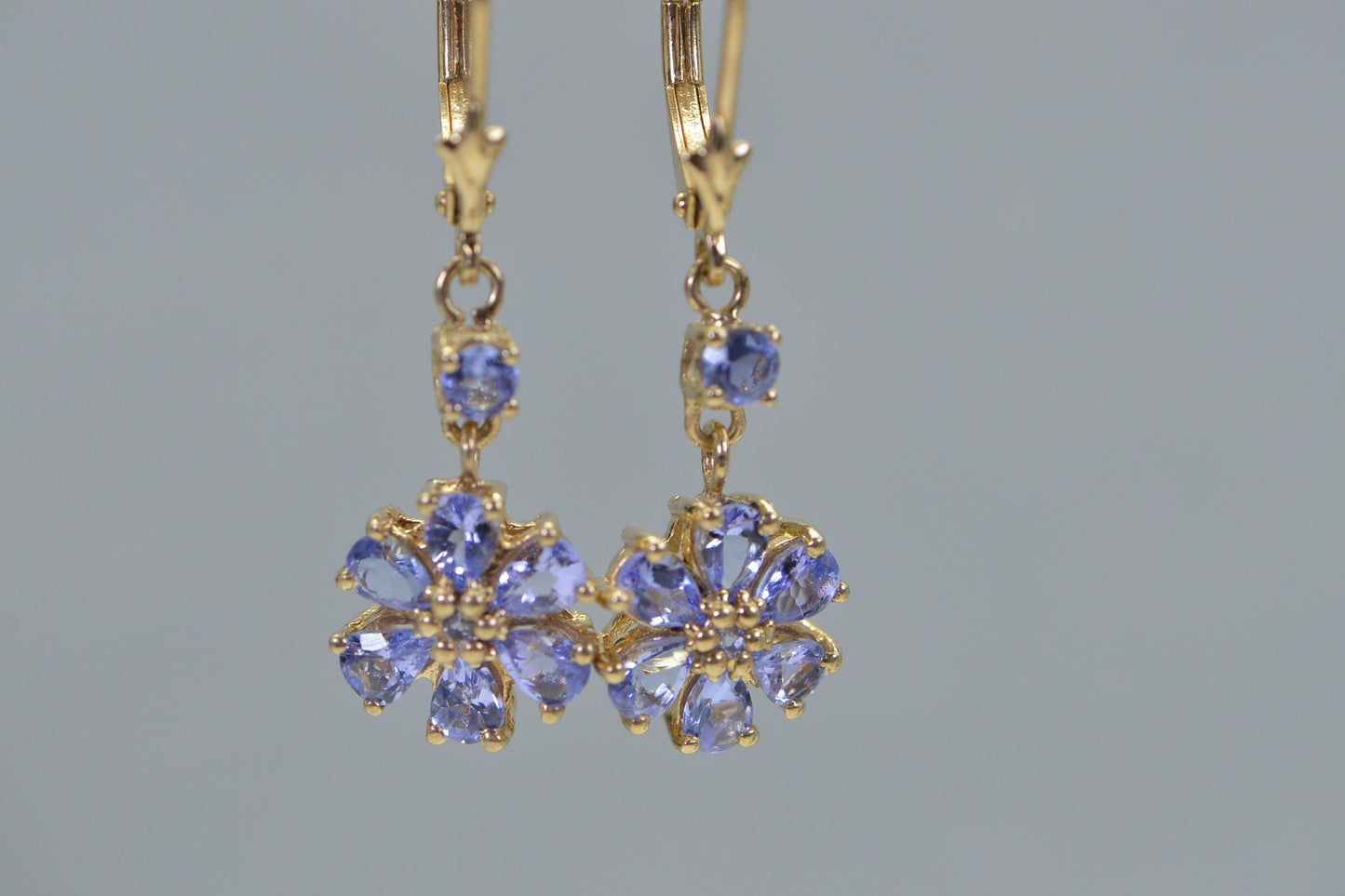 Genuine Tanzanite Flower Earrings Dangle Cluster Earrings Birthstone December