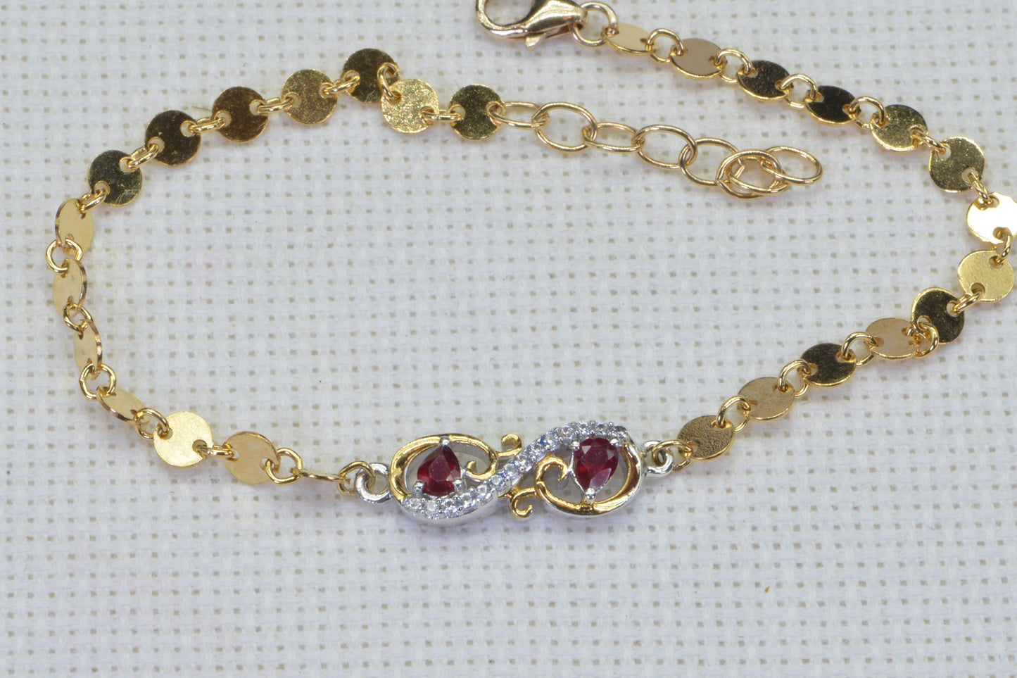 Ruby Infinity Bracelet: 14K Yellow Gold Filled Coin Chain